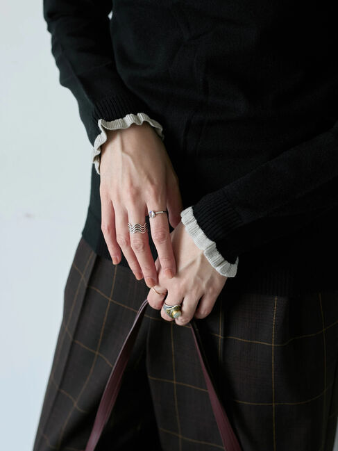 Samansa Mos2 blue「配色フリル衿ニットプルオーバー」|ニット・セーター|