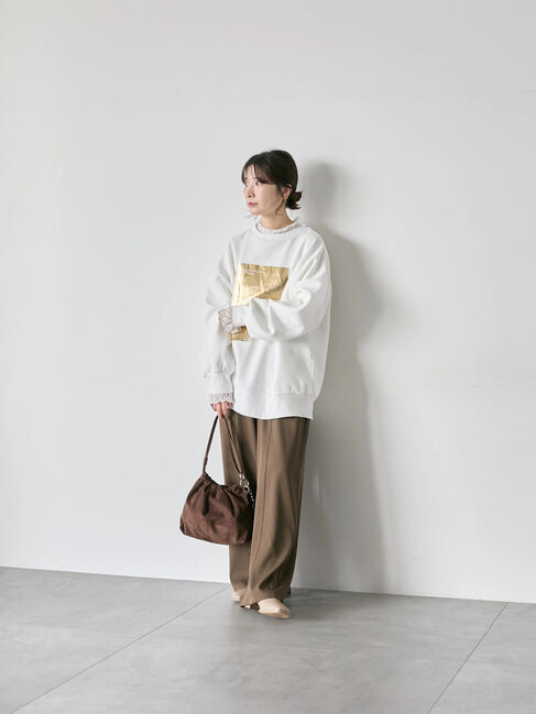 Samansa Mos2 blue「衿袖チュールハイネックプルオーバー」|Tシャツ・カットソー|