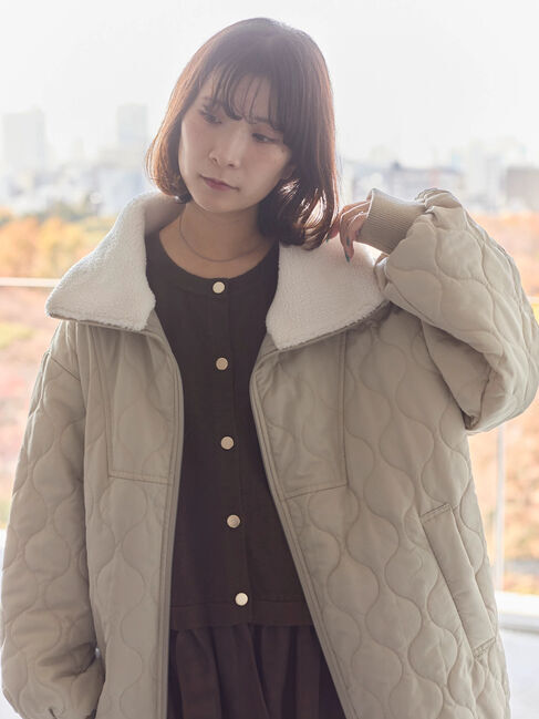 Samansa Mos2 blue「衿ボアキルトジャケット」|その他|ライトベージュ