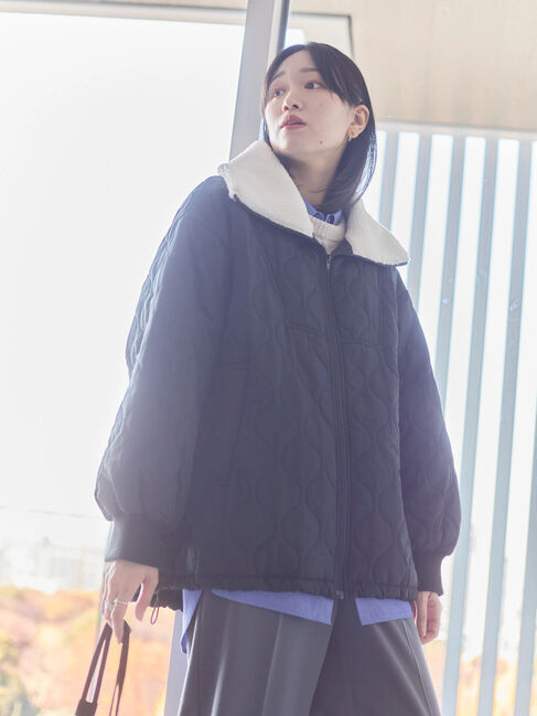 Samansa Mos2 blue「衿ボアキルトジャケット」|その他|ブラック