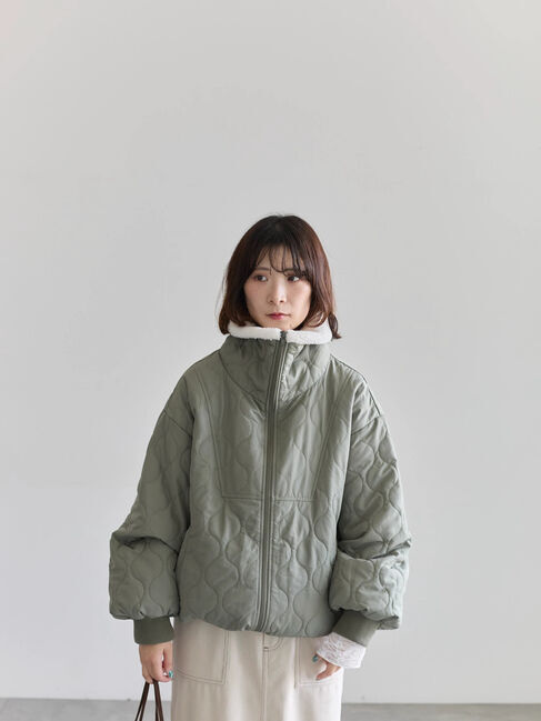 Samansa Mos2 blue「衿ボアキルトジャケット」|その他|