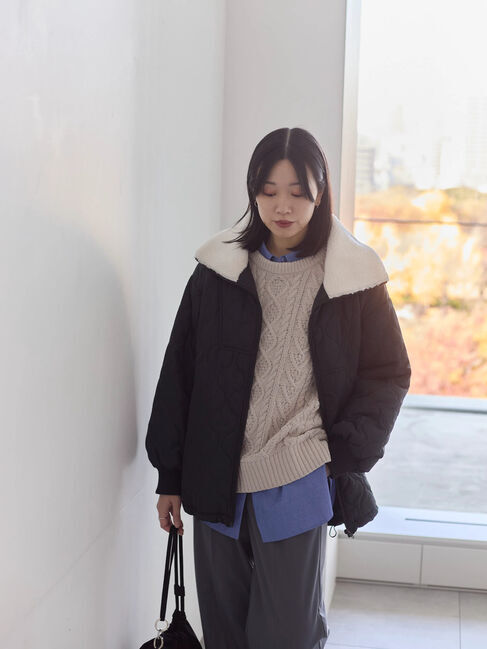 Samansa Mos2 blue「衿ボアキルトジャケット」|その他|