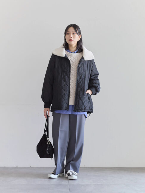 Samansa Mos2 blue「衿ボアキルトジャケット」|その他|