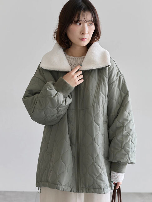 Samansa Mos2 blue「衿ボアキルトジャケット」|その他|