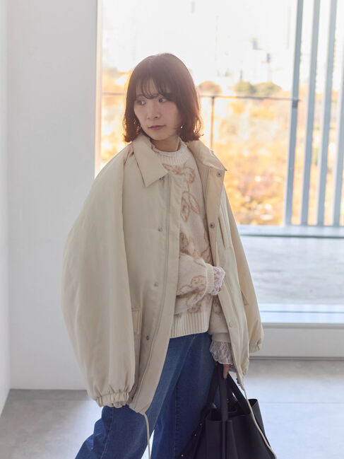 Samansa Mos2 blue「襟付中綿ブルゾン」|ブルゾン・スタジャン|