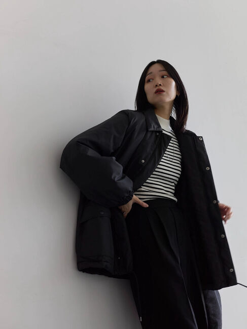 Samansa Mos2 blue「襟付中綿ブルゾン」|ブルゾン・スタジャン|