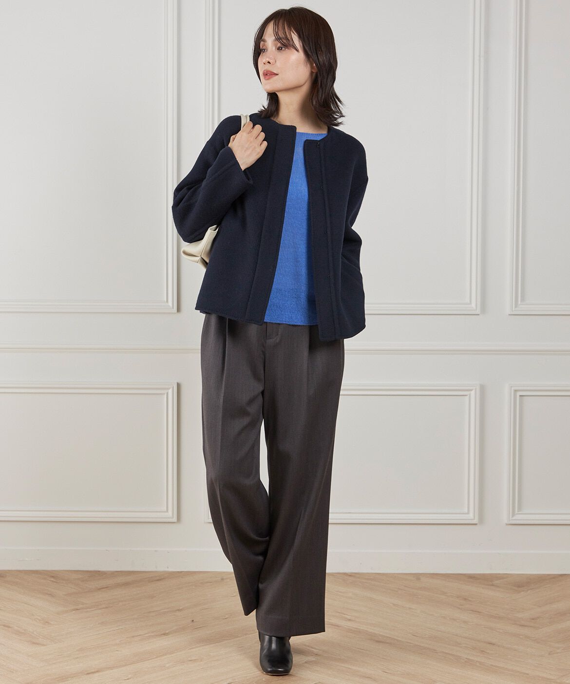 INED「ノーカラーショートコート」|ピーコート|