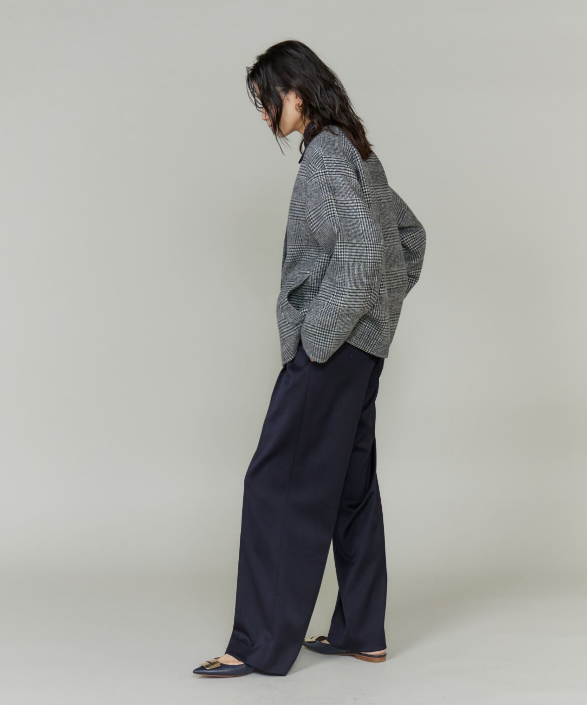 INED「ノーカラーショートコート」|ピーコート|