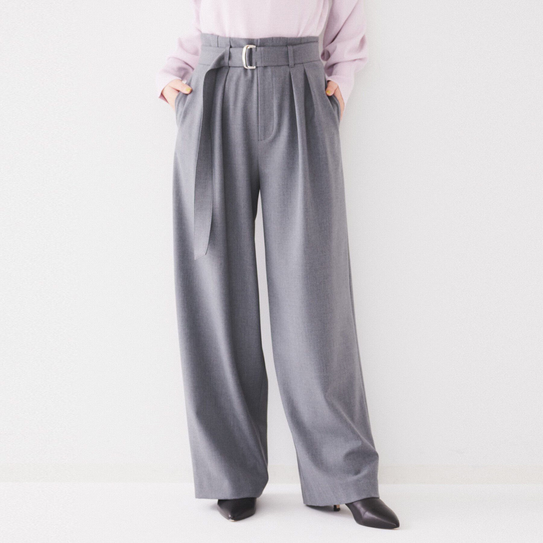 UNTITLED「【フルレングス/後ろウエストゴム】ダブルタック ハイウエストワイドパンツ」|その他|