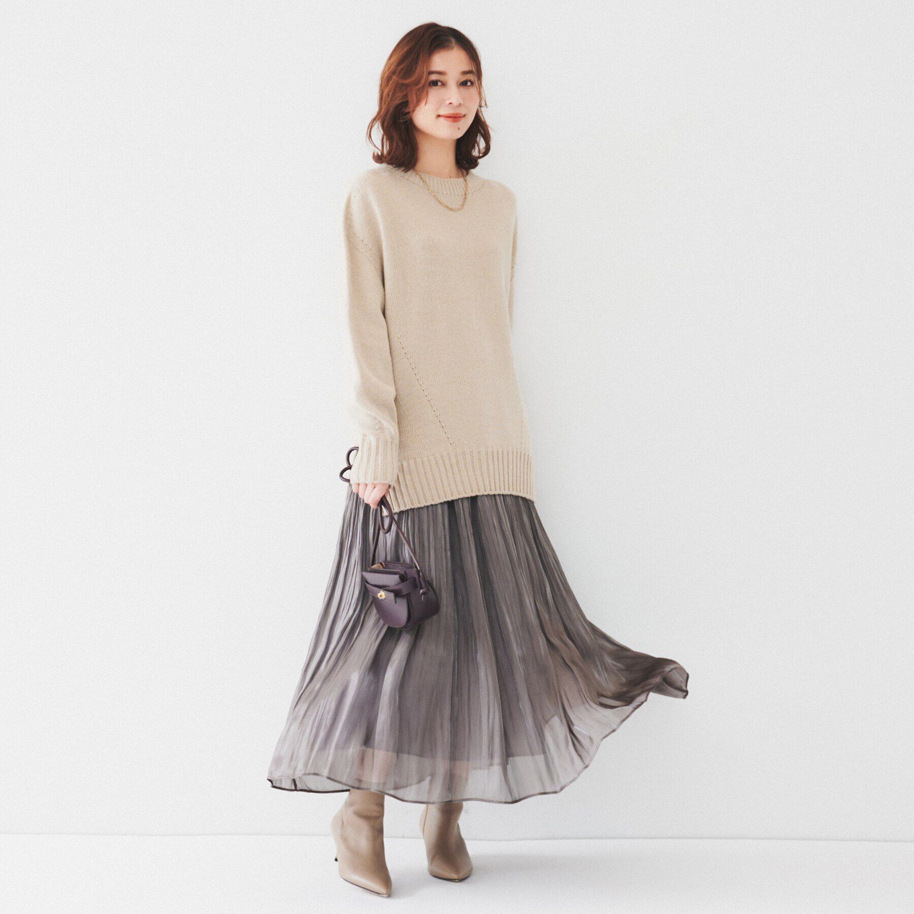 UNTITLED「【洗える/体型カバー】ミドルゲージ ロング丈ニット」|ニット・セーター|