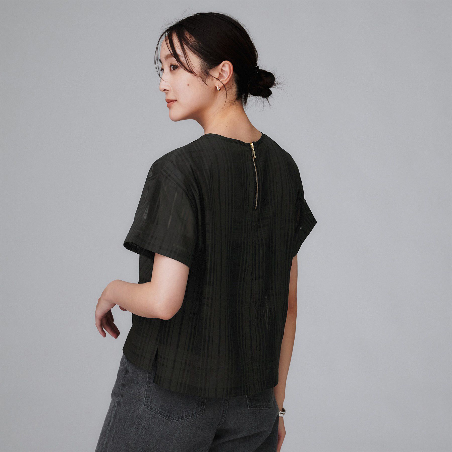 UNTITLED「【セットアップ可/エレガント】シアーチェックTブラウス」|シャツ・ブラウス|