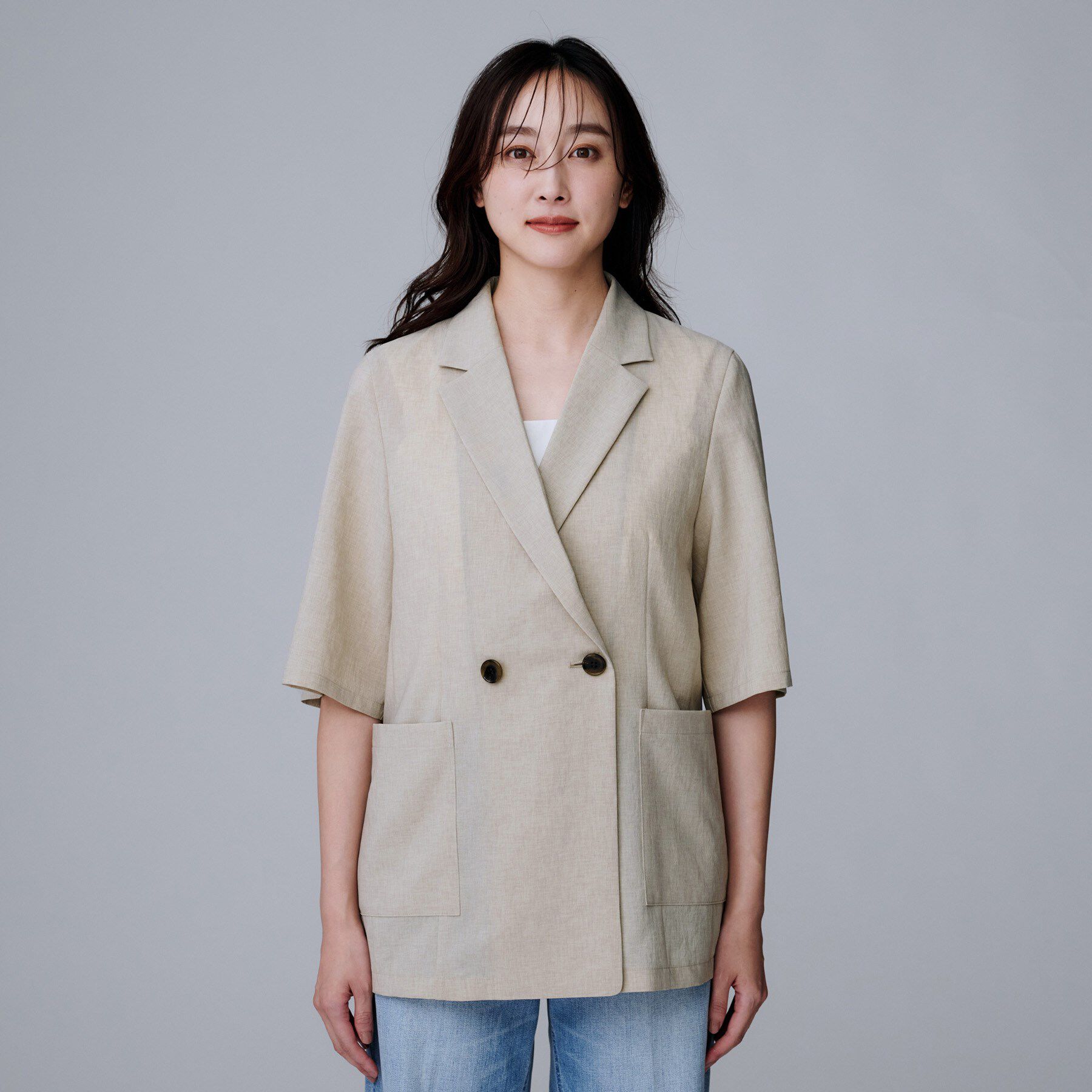 UNTITLED「【吸水速乾/洗える】ハーフスリーブジャケット」|テーラードジャケット|