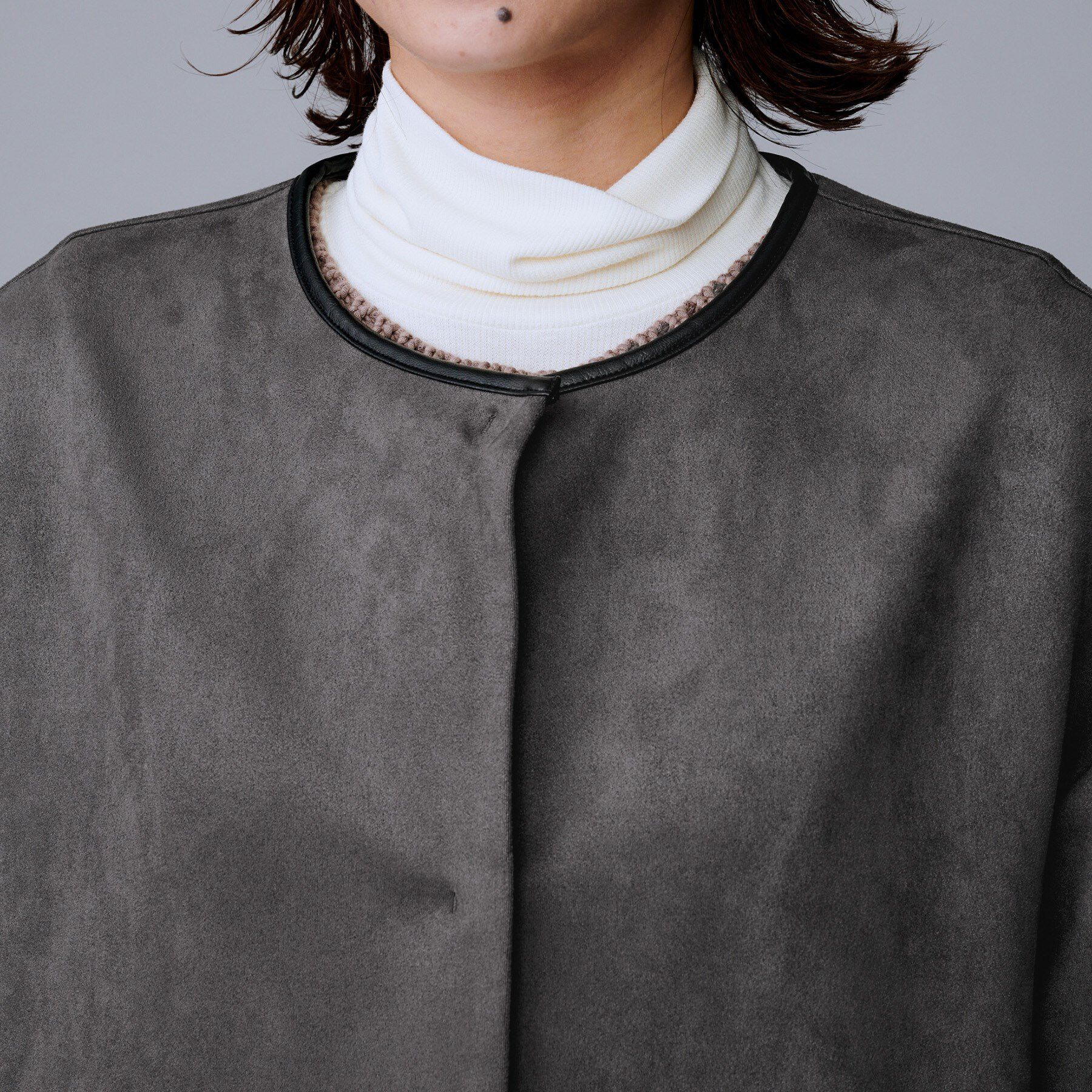 UNTITLED「【洗える/軽羽織り】マシュマロタッチ　スエード調コート」|ノーカラーコート|