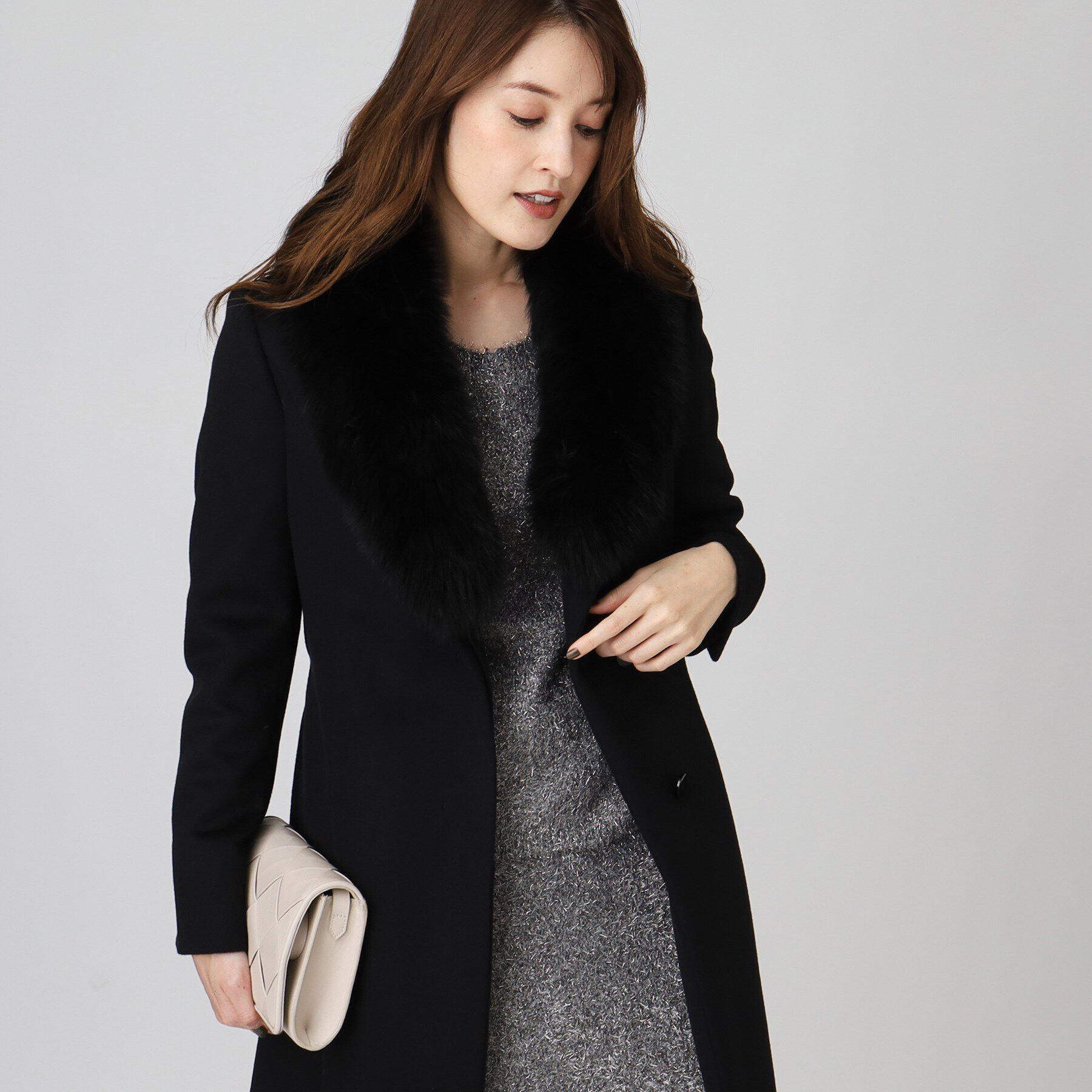 COUP DE CHANCE「【日本製／ブルーフォックスファー／カシミヤ混】ファー付ウールコート」|チェスターコート|