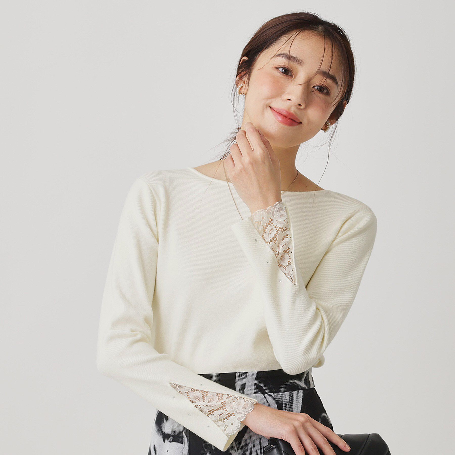 COUP DE CHANCE「【手洗い可】袖口レースコンパクトニット」|ニット・セーター|オフホワイト(003