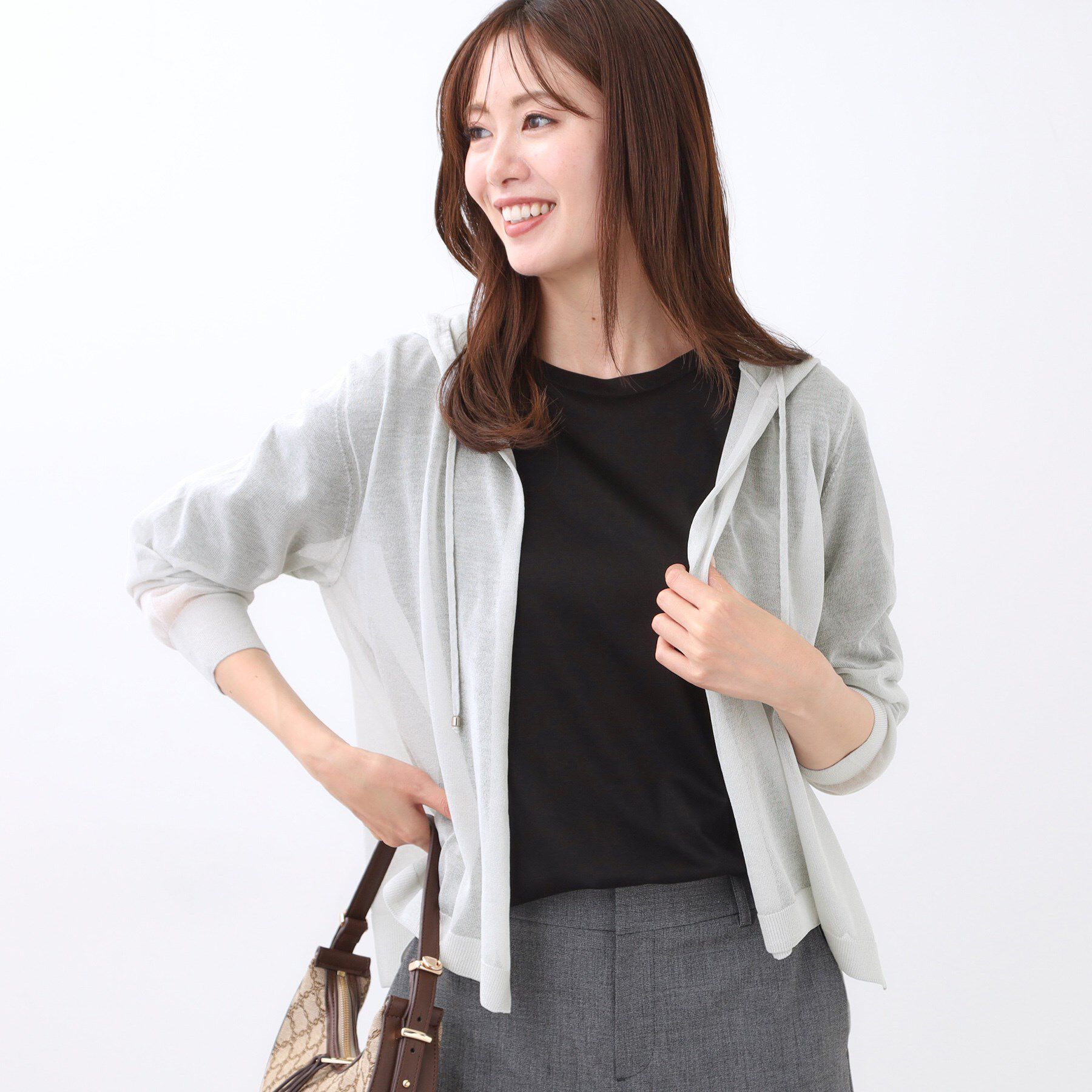Reflect「【寒暖差対策に◎／手洗い可／旅行や通勤に】フード付きシアーカーディガン」|カーディガン|グレー(012)