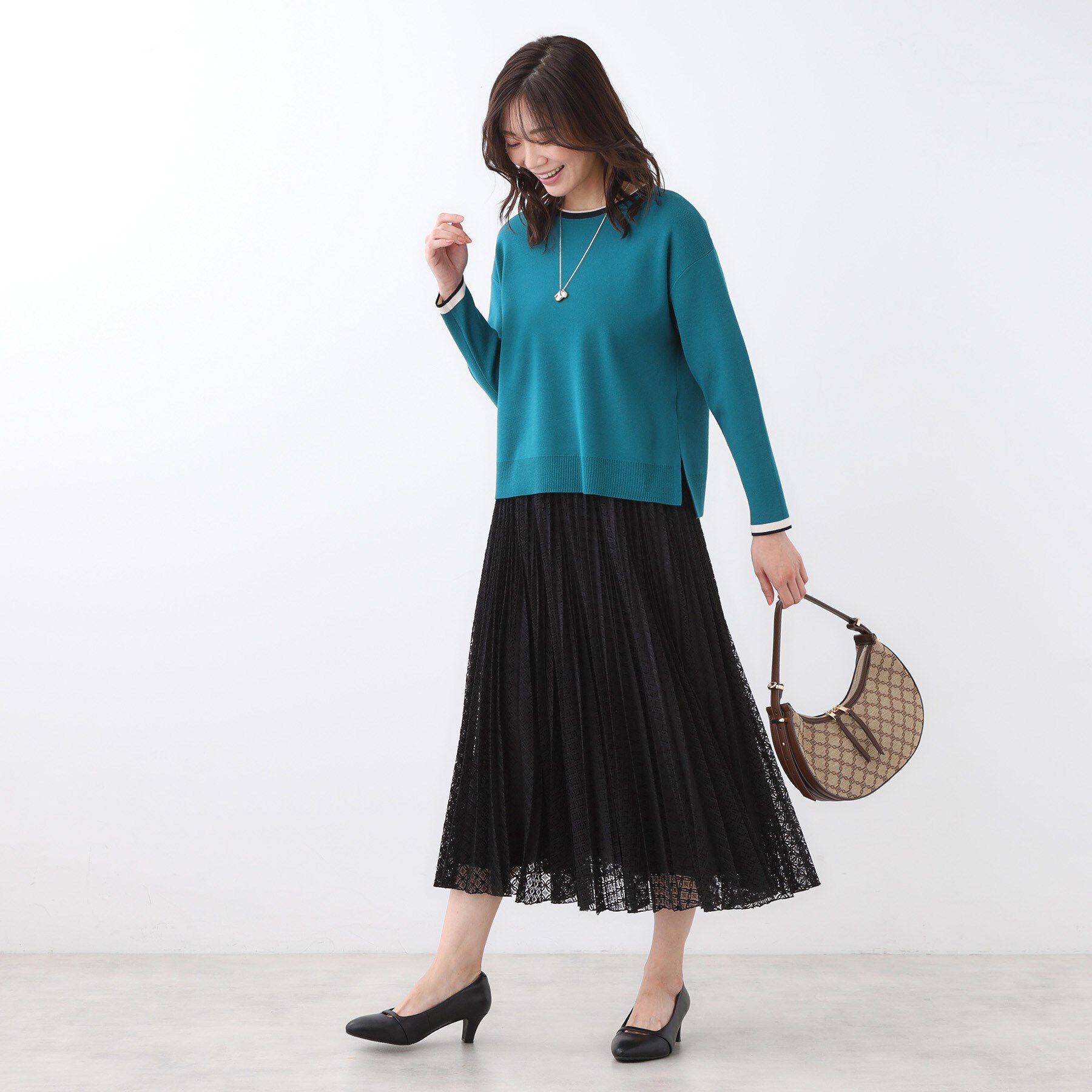 Reflect「【イージーケア】サークルダイヤ柄レースプリーツスカート」|スカート|