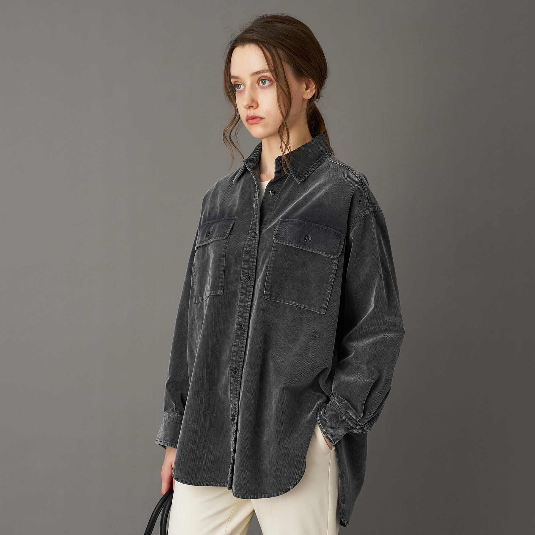 DRESSTERIOR「【洗える/抜け感】コーデュロイガーメントダイシャツ」|シャツ・ブラウス|チャコールグレー(0