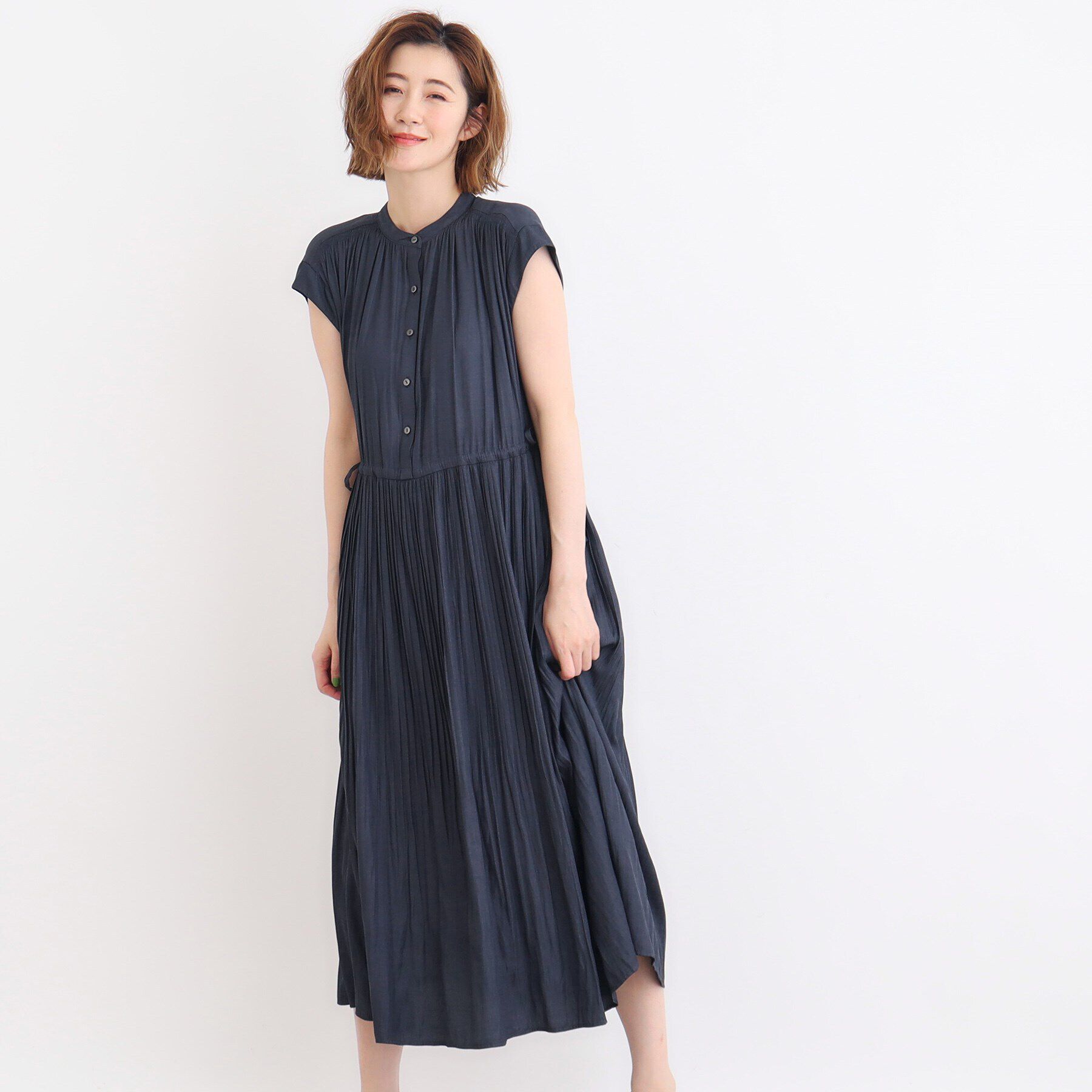 grove「シャーリングプリーツワンピース」|ワンピース|ネイビー(094)