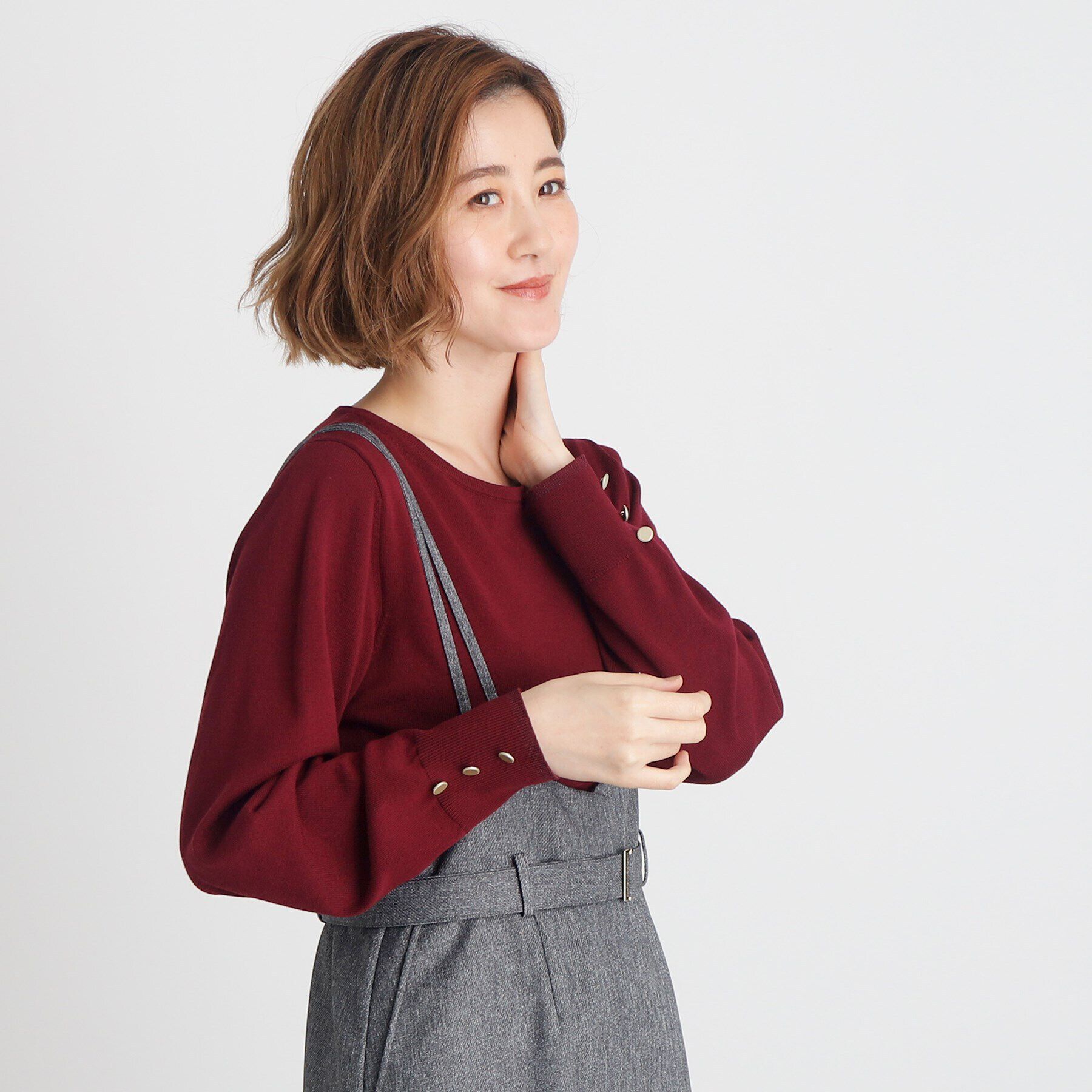 grove「袖ボタンクルーネックプルオーバー」|ニット・セーター|