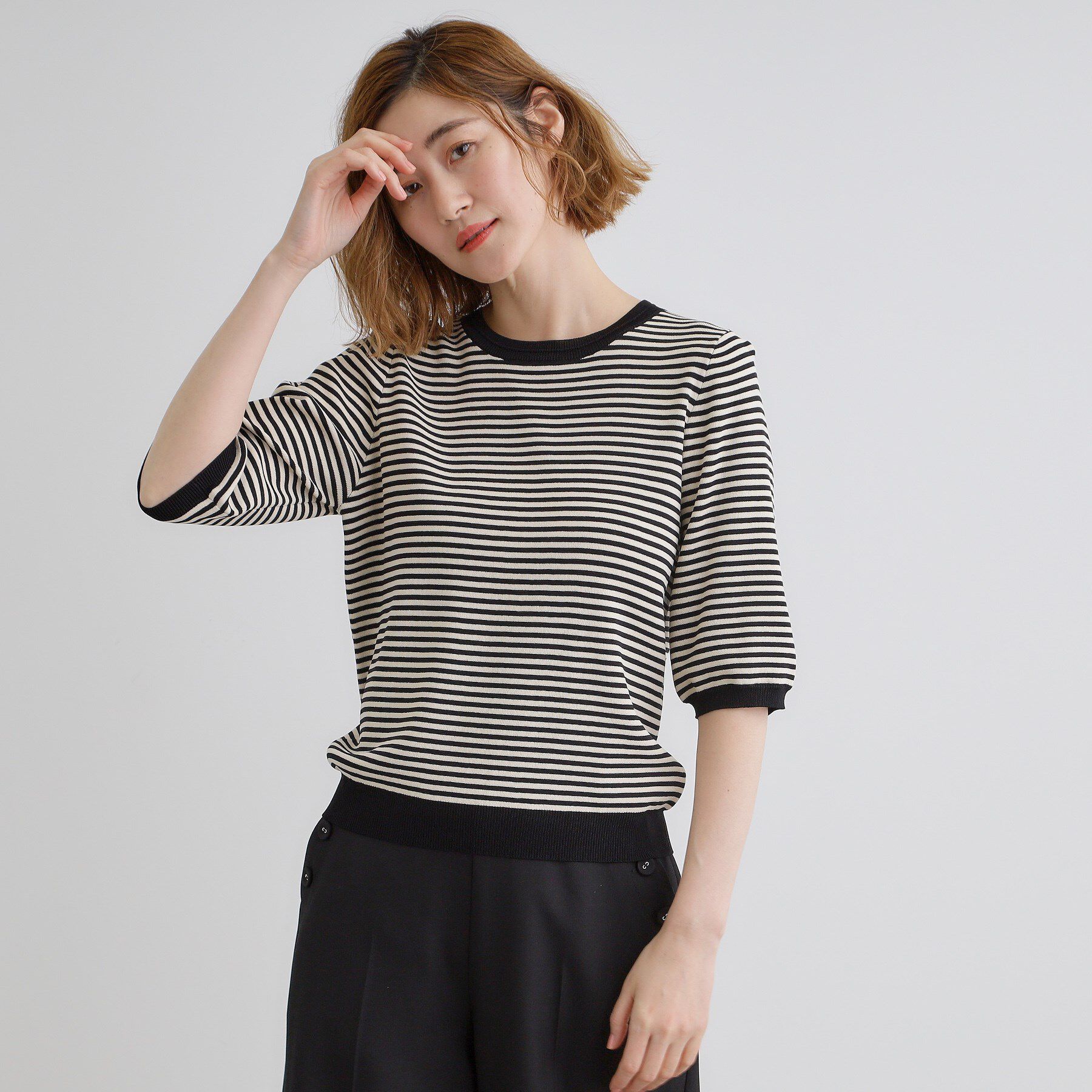 grove「ひんやり多機能・やわらかドライタッチ五分袖プルオーバー」|ニット・セーター|