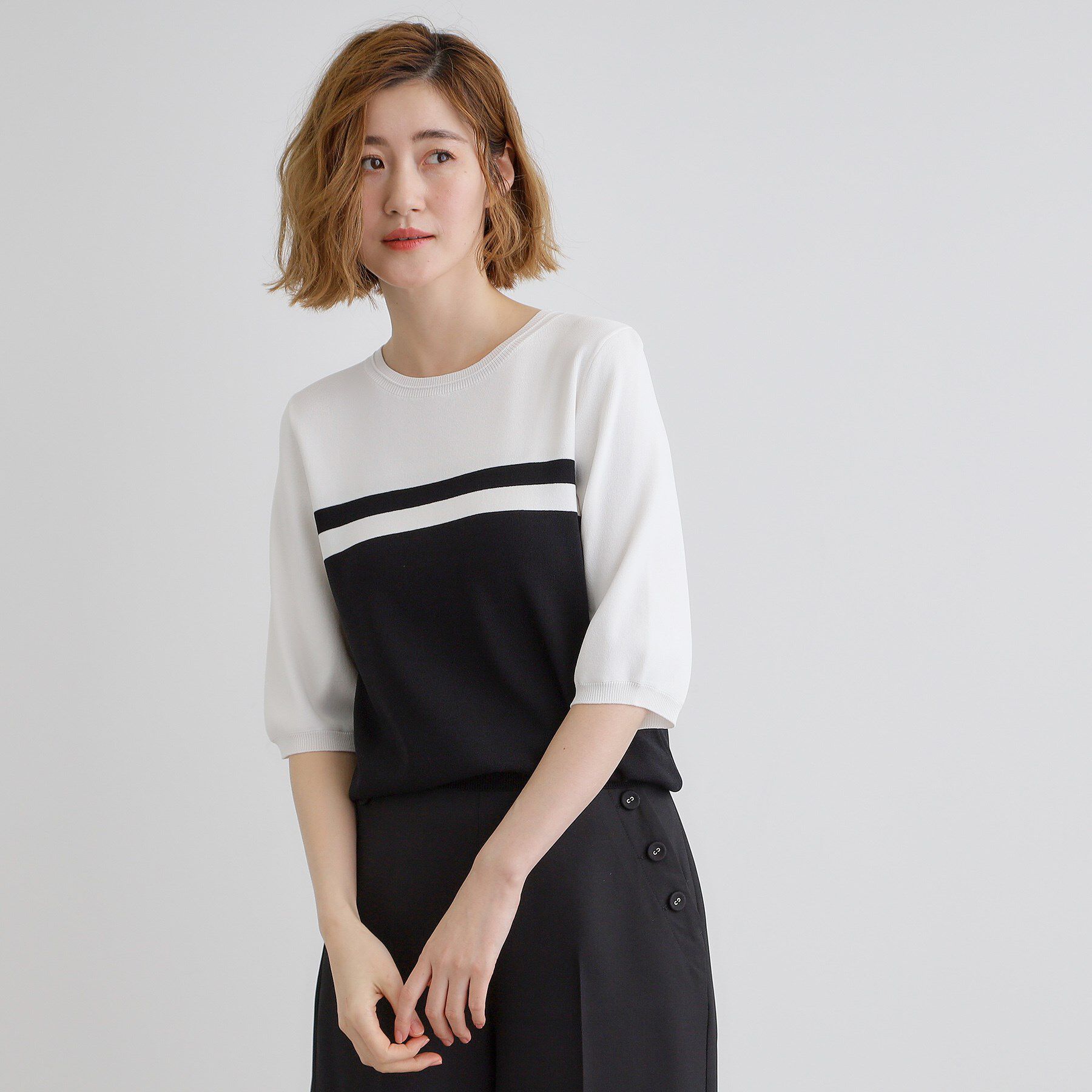 grove「ひんやり多機能・やわらかドライタッチ五分袖プルオーバー」|ニット・セーター|