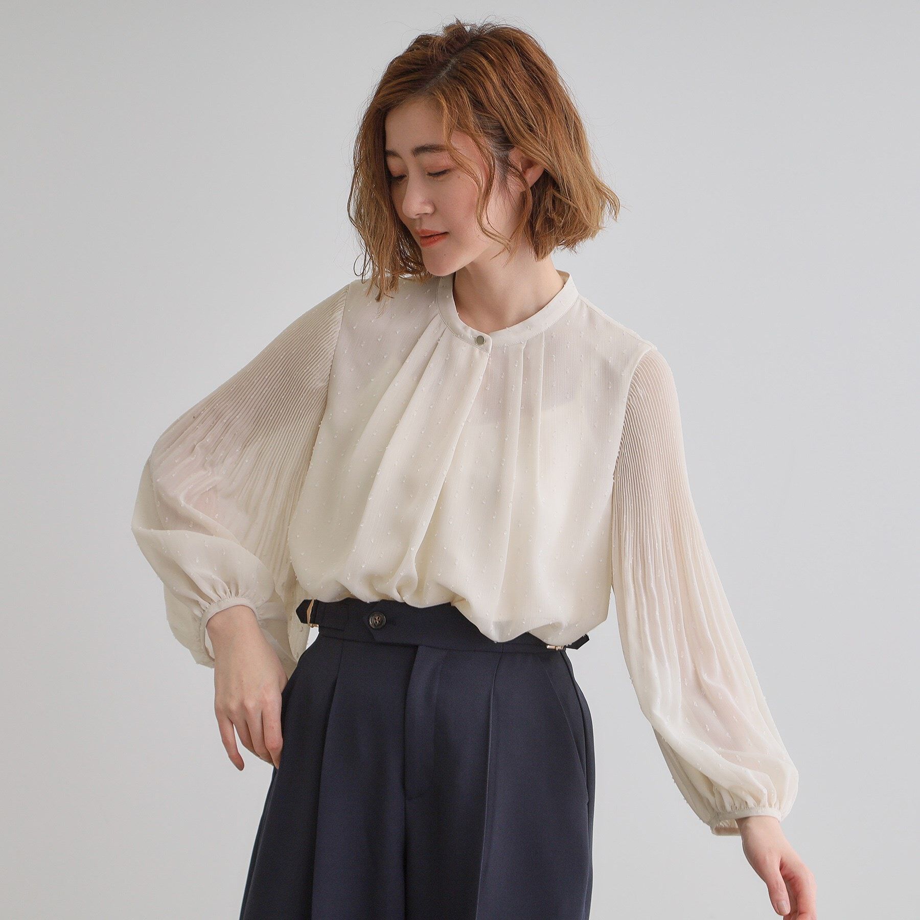 grove「【華やか】プリントアソート袖プリーツブラウス」|シャツ・ブラウス|オフホワイト(003