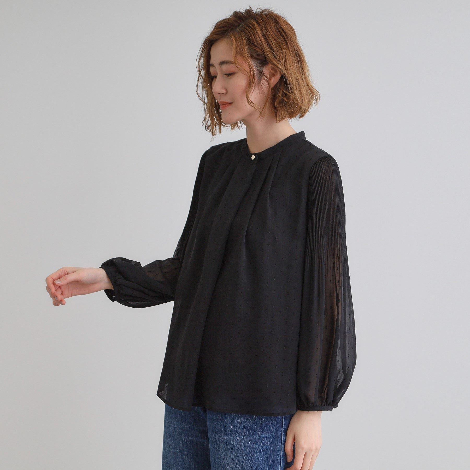 grove「【華やか】プリントアソート袖プリーツブラウス」|シャツ・ブラウス|