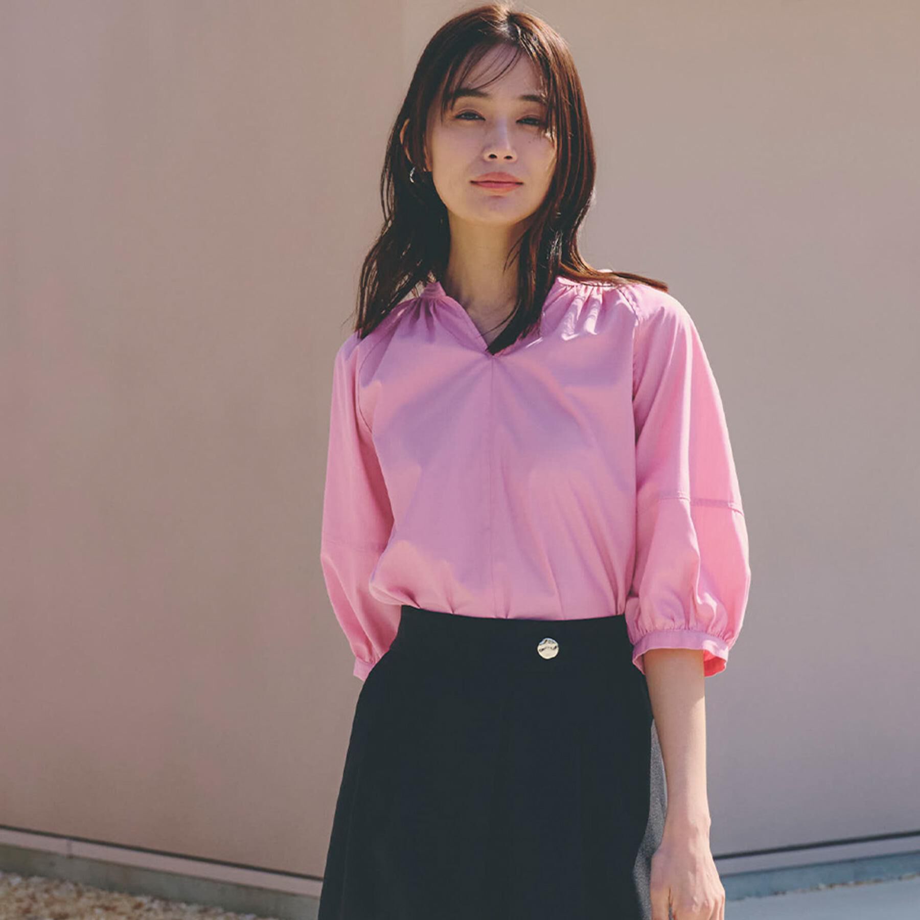 grove「【夏に嬉しい機能付き】ランタンスリーブシャツブラウス」|シャツ・ブラウス|ピンク(071)