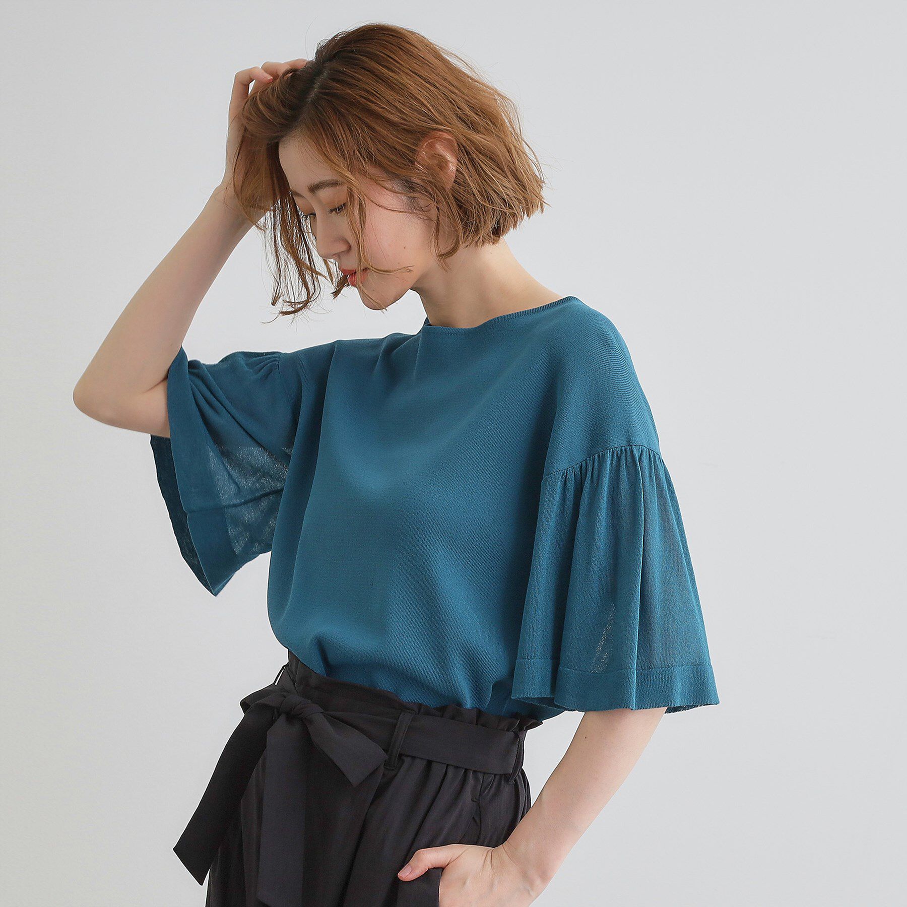 grove「【嬉しい機能付き】やわらかドライタッチシアーフレアスリーブニット」|ニット・セーター|