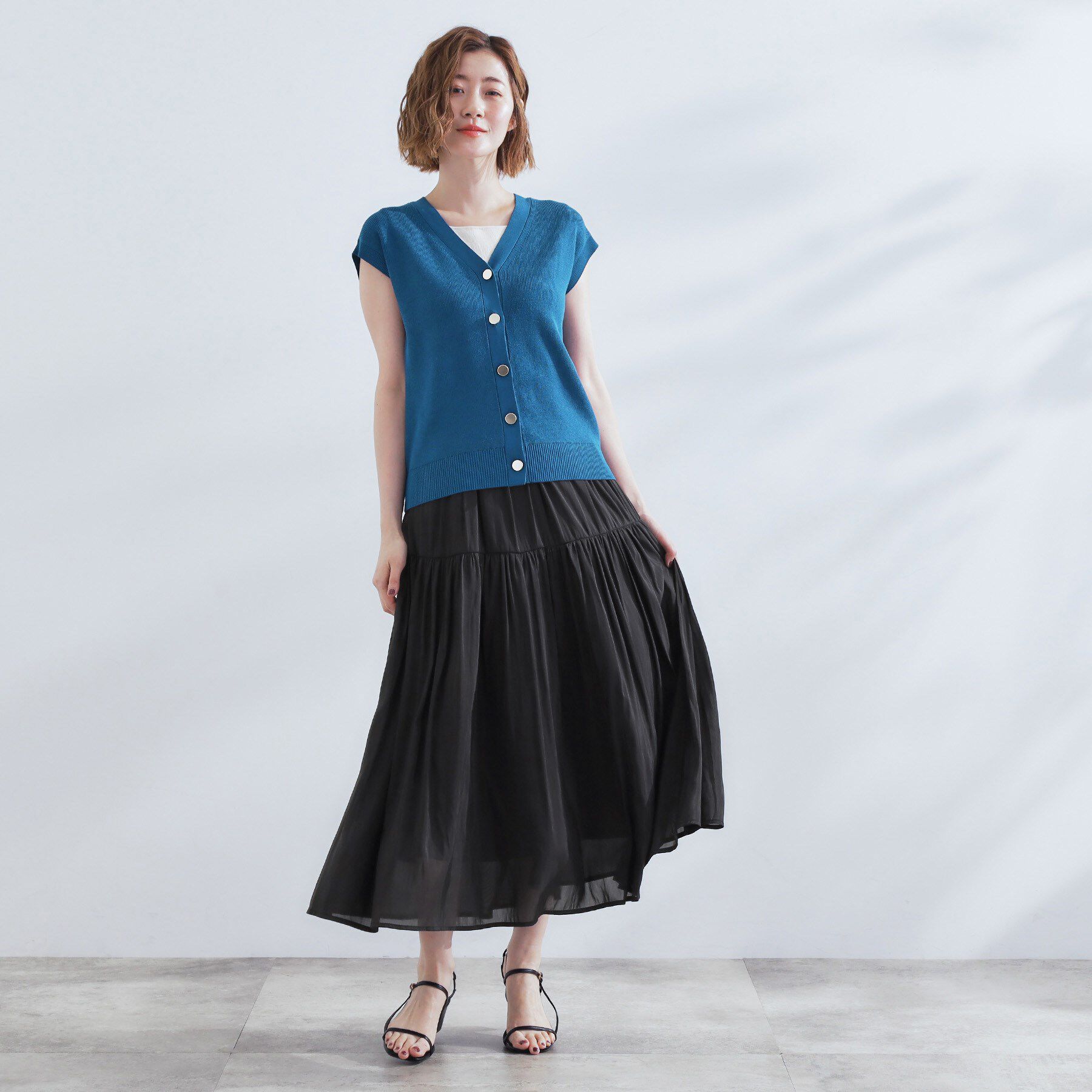 grove「【2点SET】可愛く着まわせる！便利なニットベスト＆スカートセット」|スーツ|ブルーグリーン(09