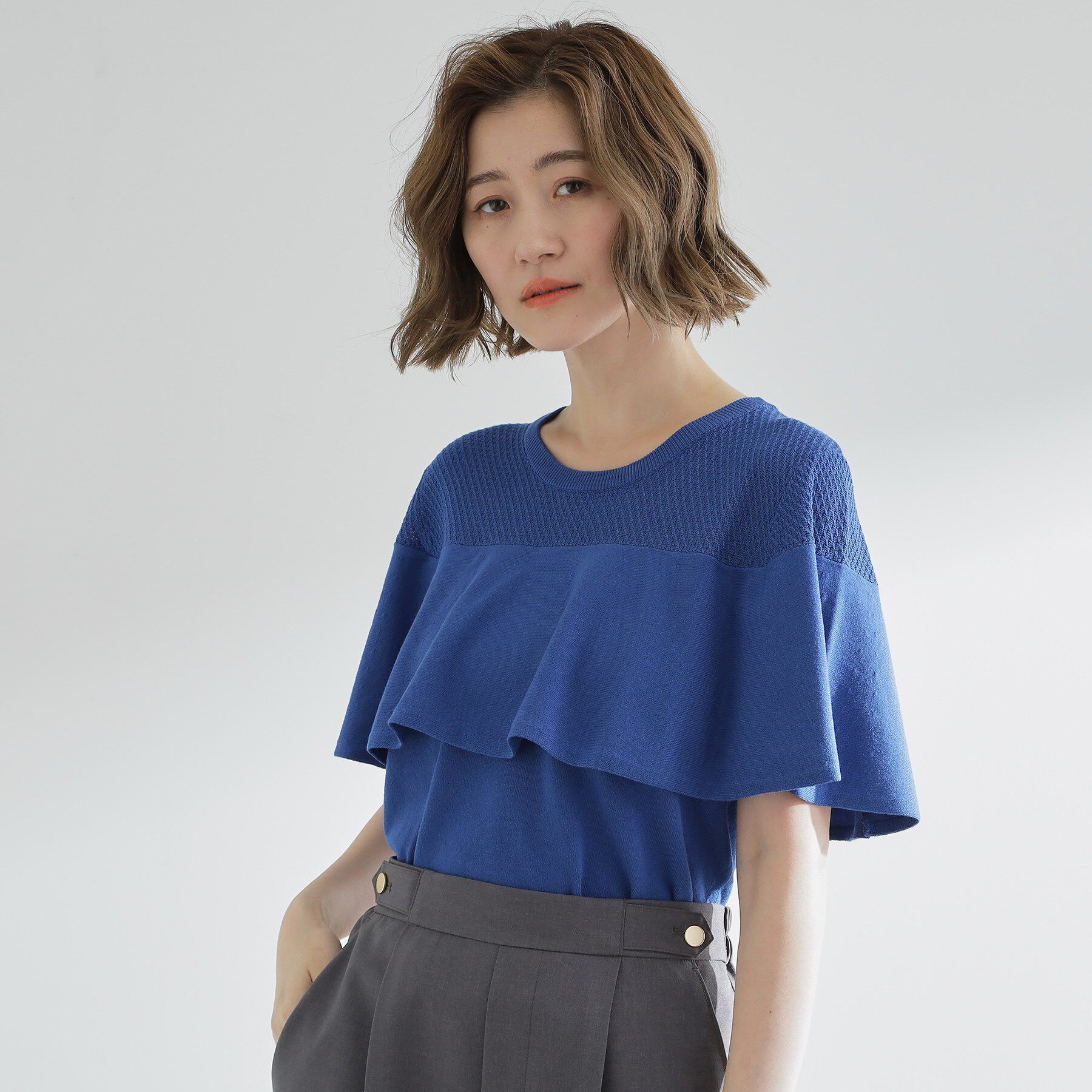 grove「涼しくて華やか1枚で差の付く　ケープフリルニット」|ニット・セーター|