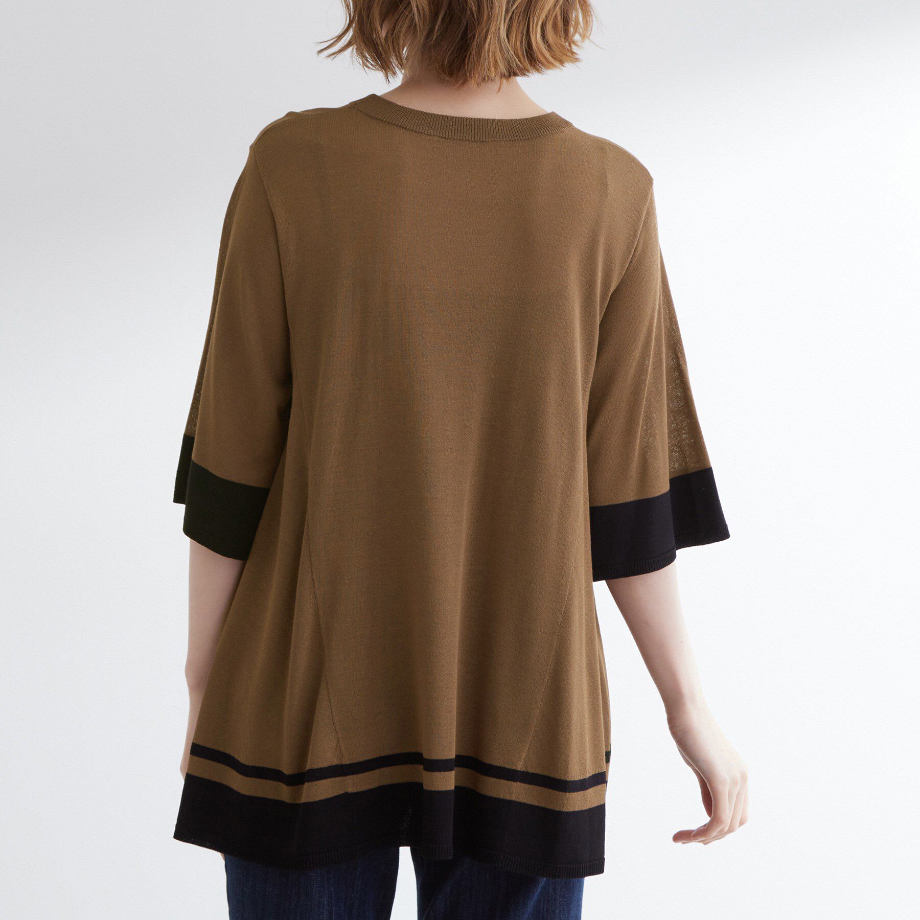 grove「涼やか体型カバー　配色シアーニットプルオーバー」|ニット・セーター|