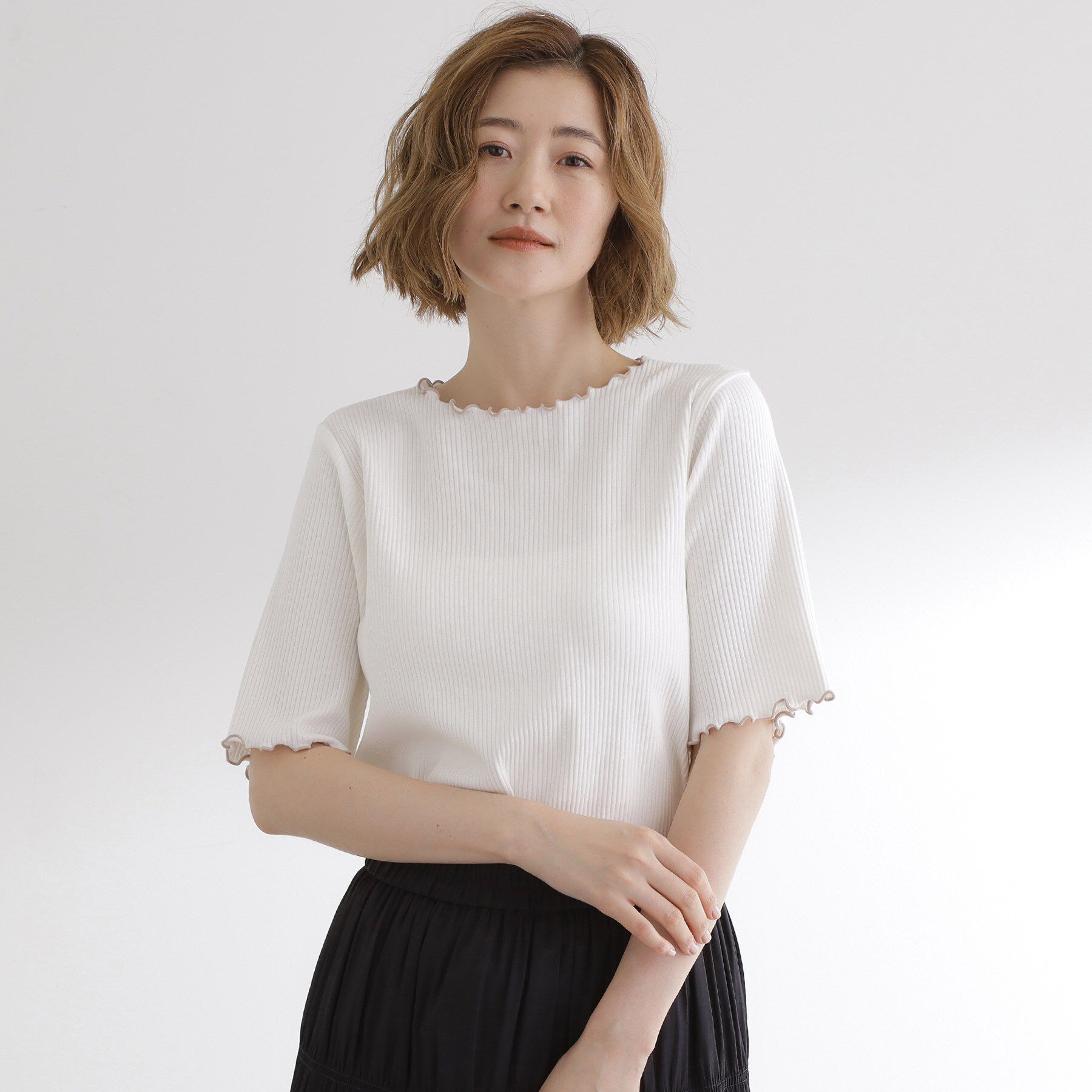 grove「一枚でもレイヤードでも楽しめる　マルチな5分袖プルオーバー」|Tシャツ・カットソー|オフホワイト(003