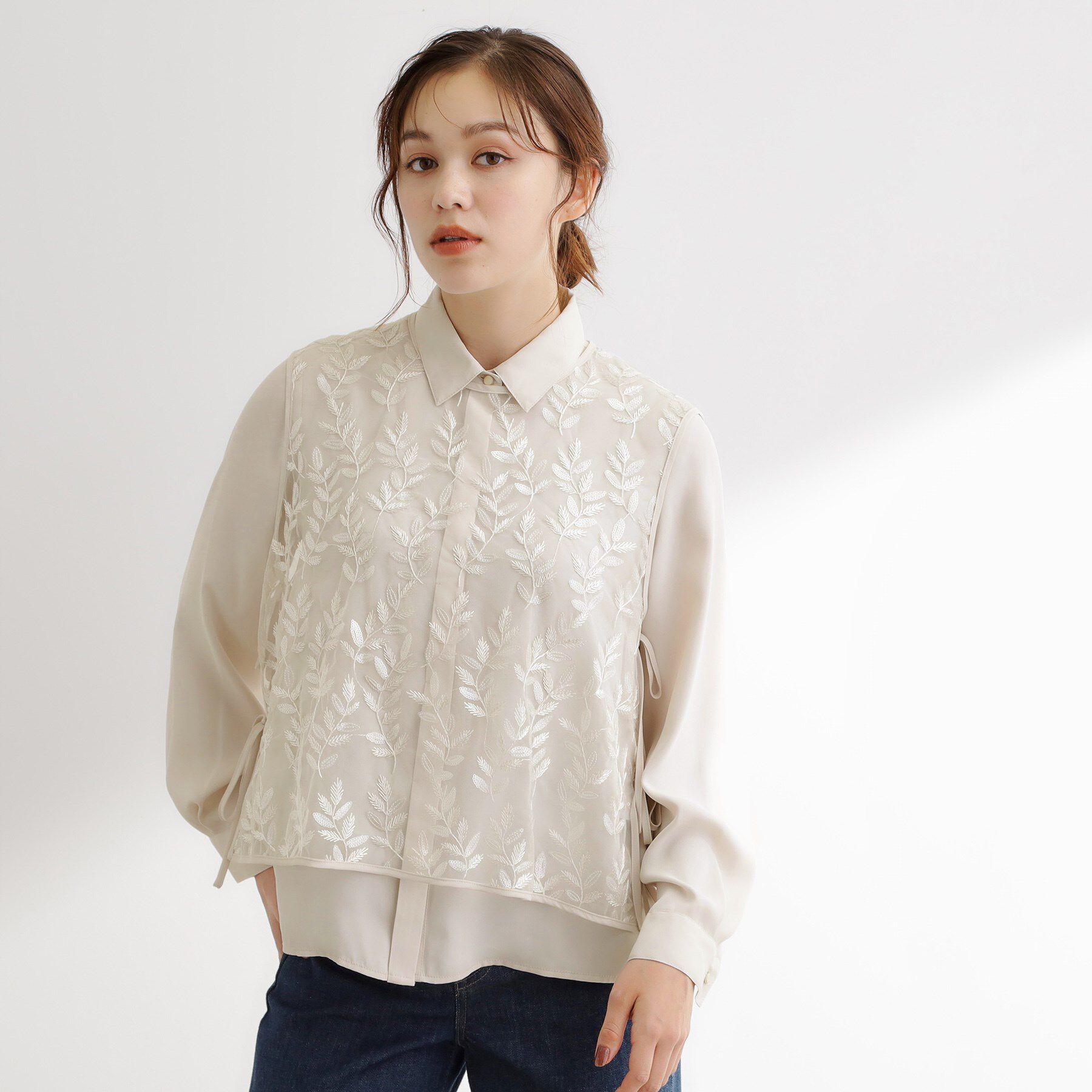 grove「リーフ刺繍スパンコールベスト＆ブラウスセット」|シャツ・ブラウス|