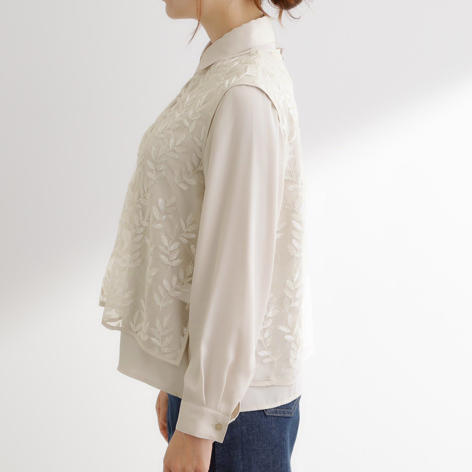 grove「リーフ刺繍スパンコールベスト＆ブラウスセット」|シャツ・ブラウス|