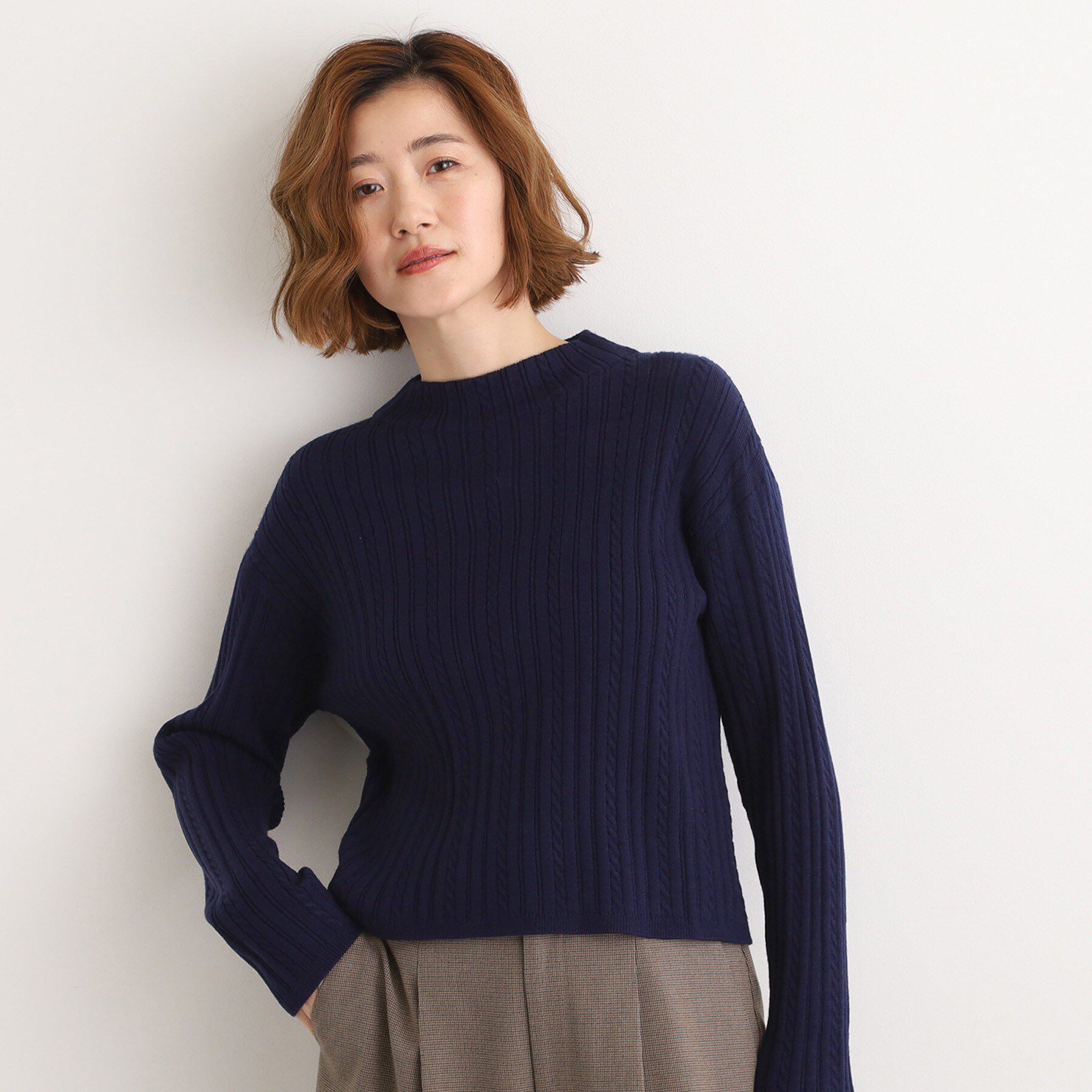 grove「【毛玉軽減／洗える】クロップドミニケーブルニット」|ニット・セーター|