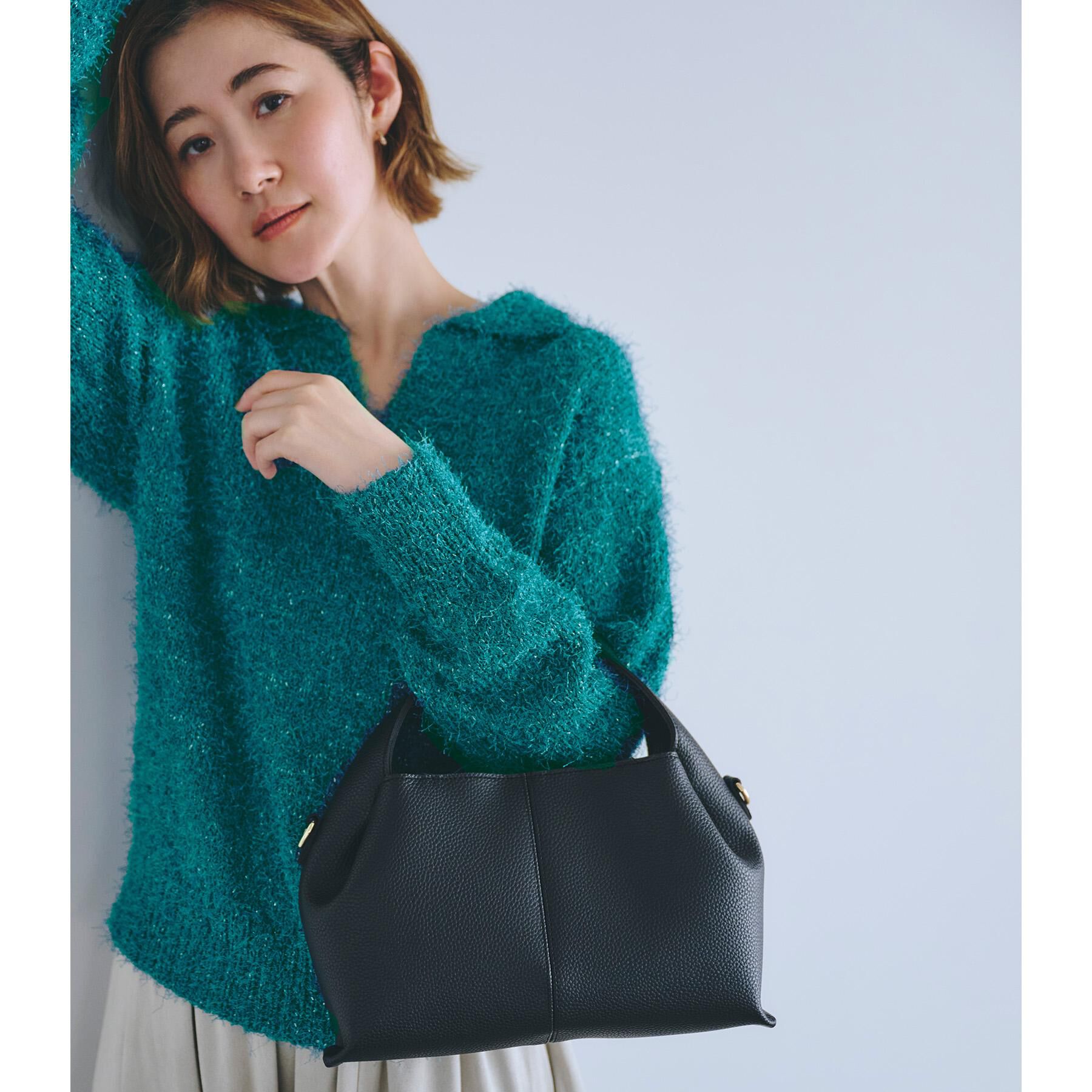 grove「【最終お値下げ！！】ラメフェザーヤーン オープンカラーニット」|ニット・セーター|