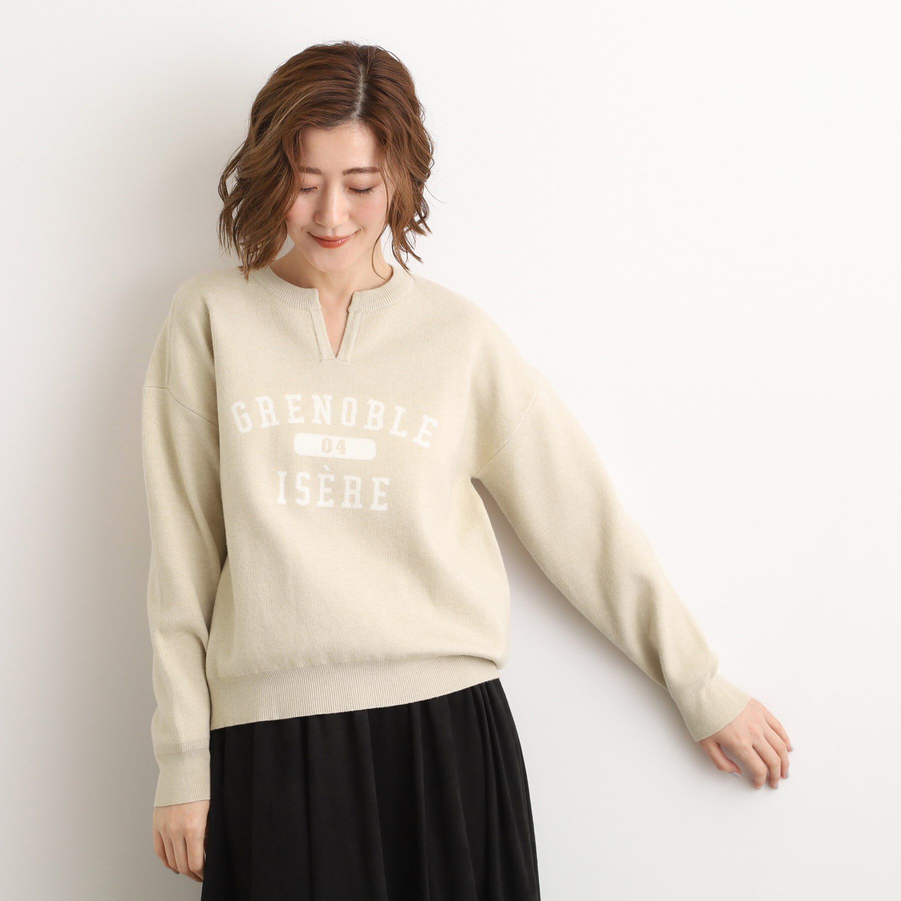 grove「カレッジロゴキーネックニット」|ニット・セーター|