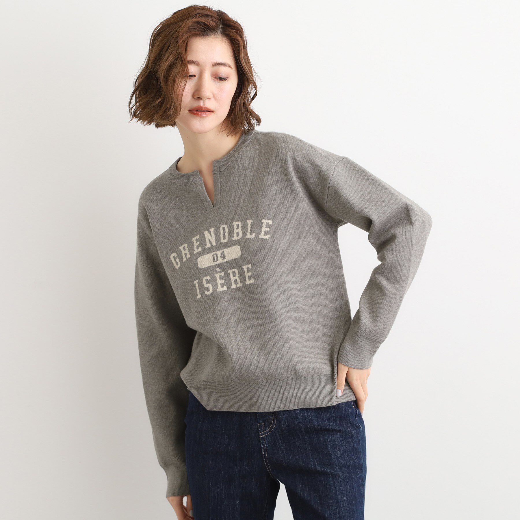 grove「カレッジロゴキーネックニット」|ニット・セーター|