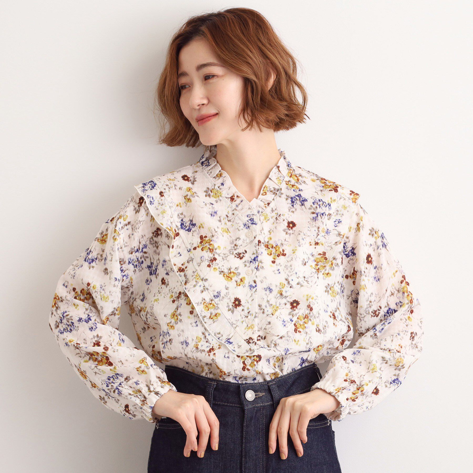 grove「カスリフラワープリントブラウス」|シャツ・ブラウス|アイボリー(104)