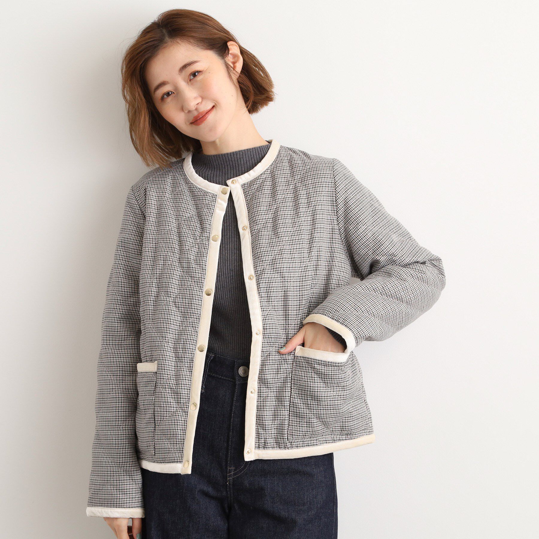 grove「【2WAY・リバーシブル】一枚でチェック柄も無地も！キルトジャケット」|ブルゾン・スタジャン|