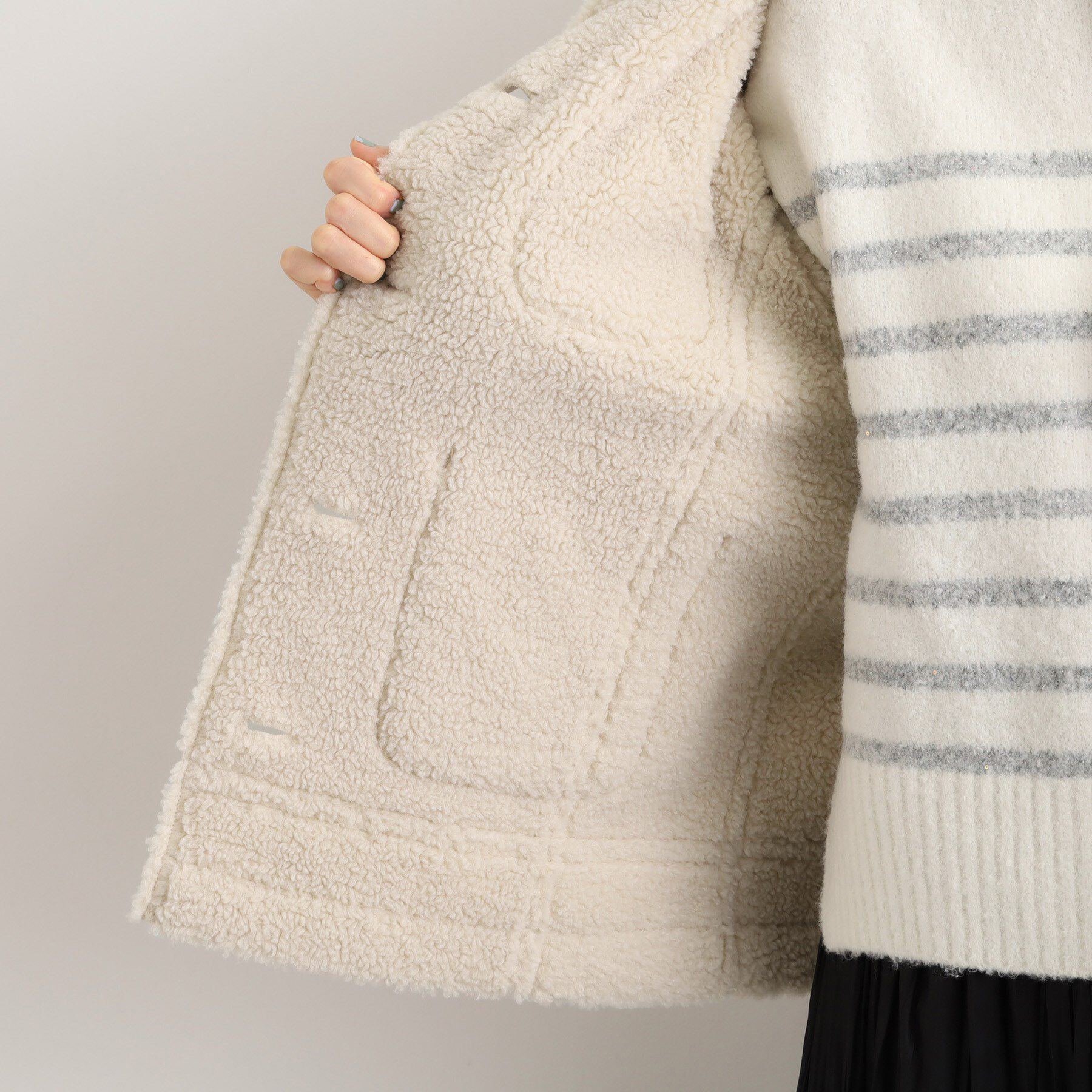 grove「フェイクムートンボアジャケット」|ノーカラーコート|