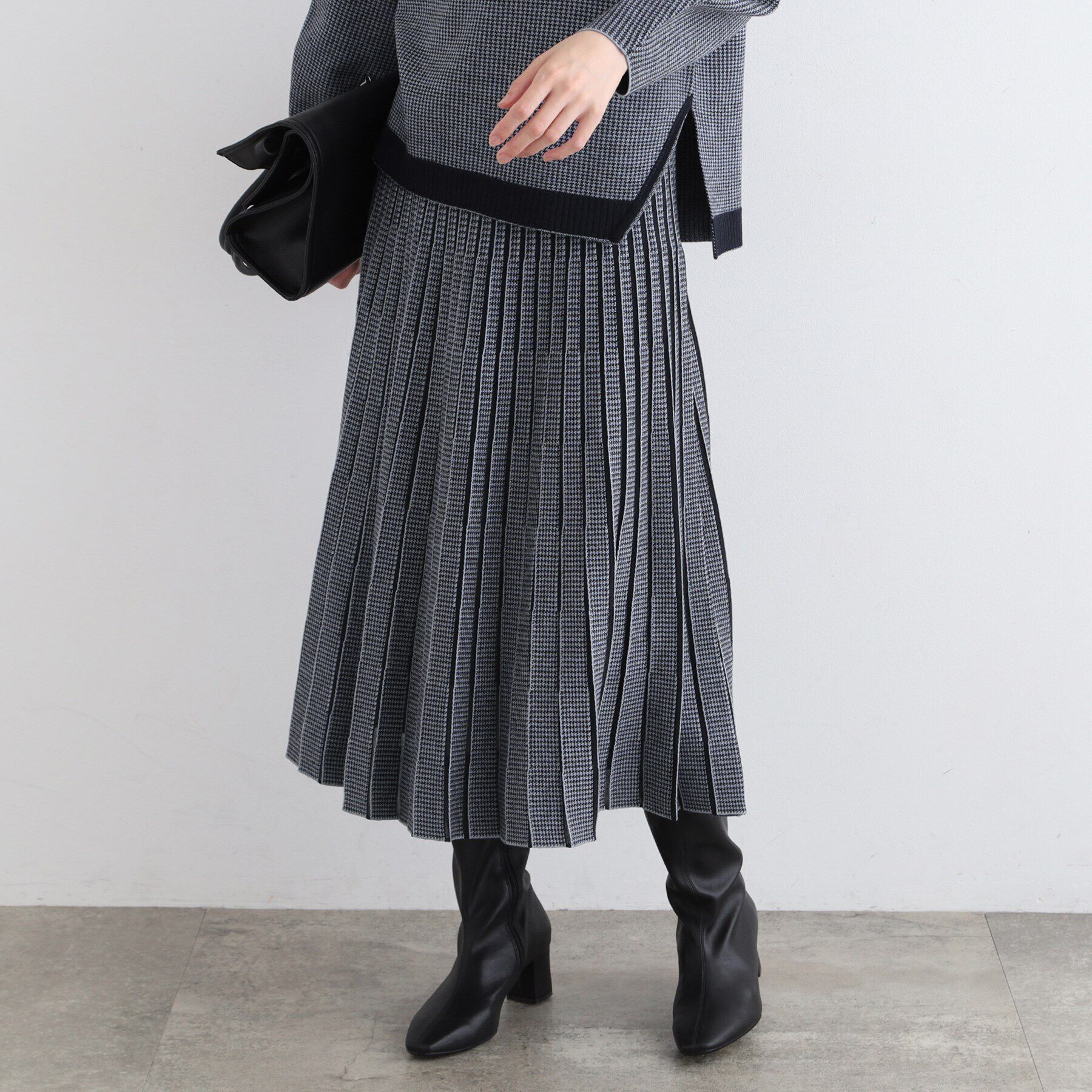 INDIVI「【洗える／SETUP可能】ジャカードニットプリーツスカート」|スカート|ブルー(591)