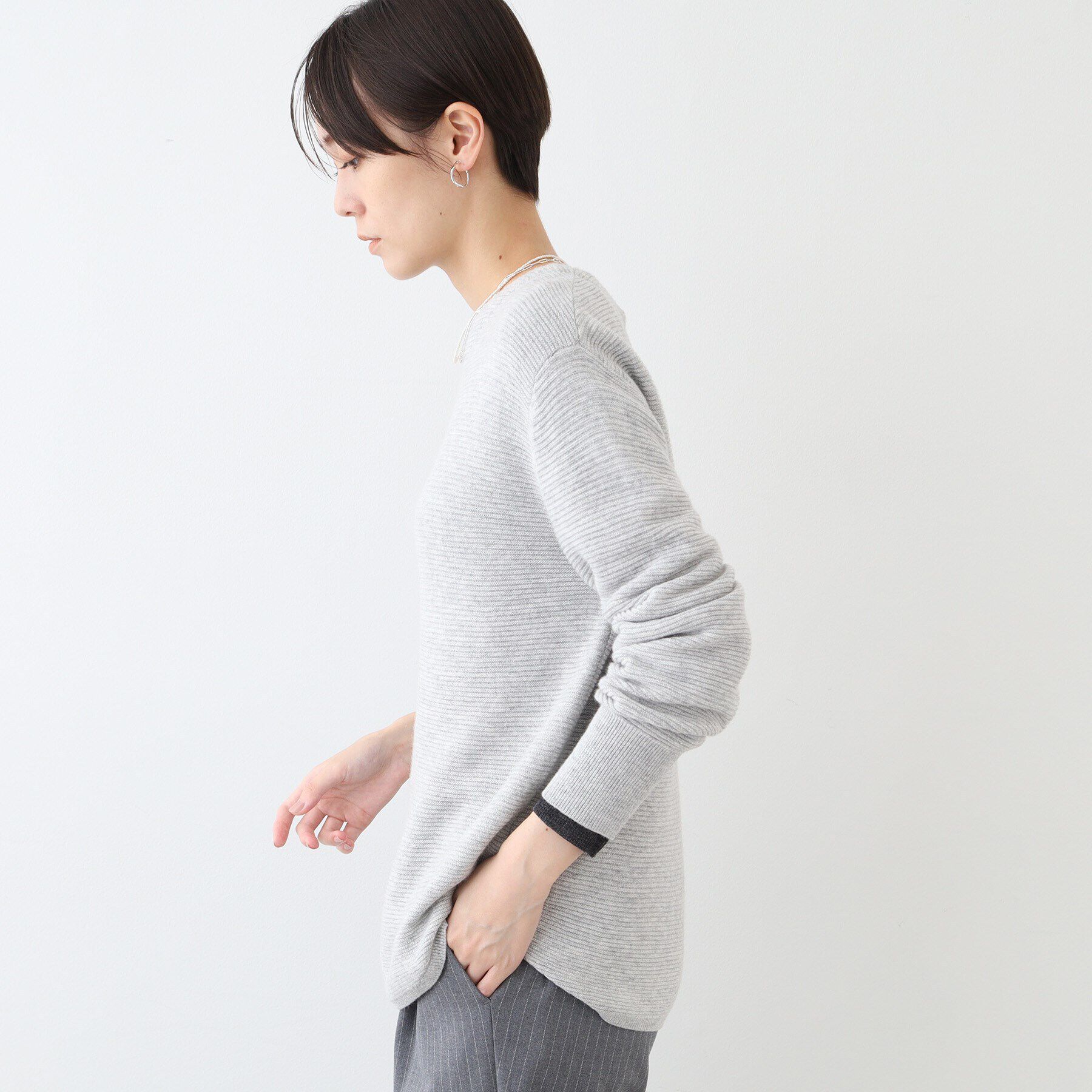 INDIVI「【カシミヤ混／洗える／ラメ】ボートネックニット」|ニット・セーター|