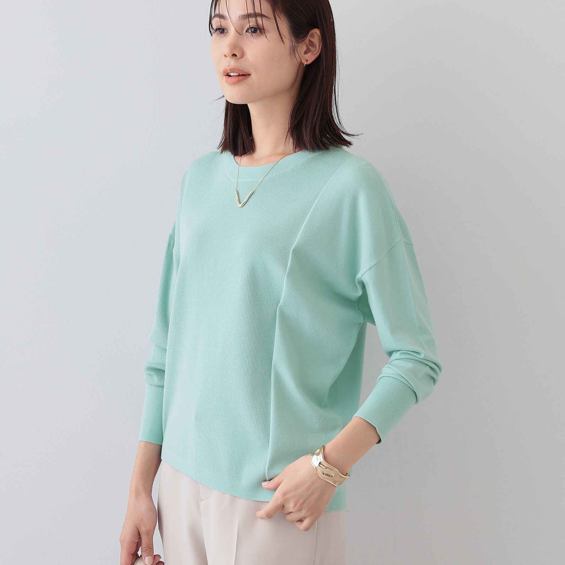 INDIVI「【洗える】アシメデザイン ドルマンスリーブニット」|ニット・セーター|