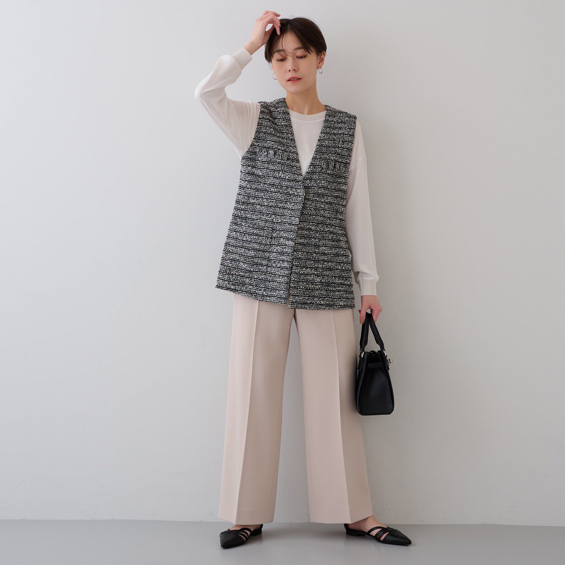 INDIVI「【2点セット／UVケア】ツイードジレ＆ボウタイブラウス カセット服」|その他|