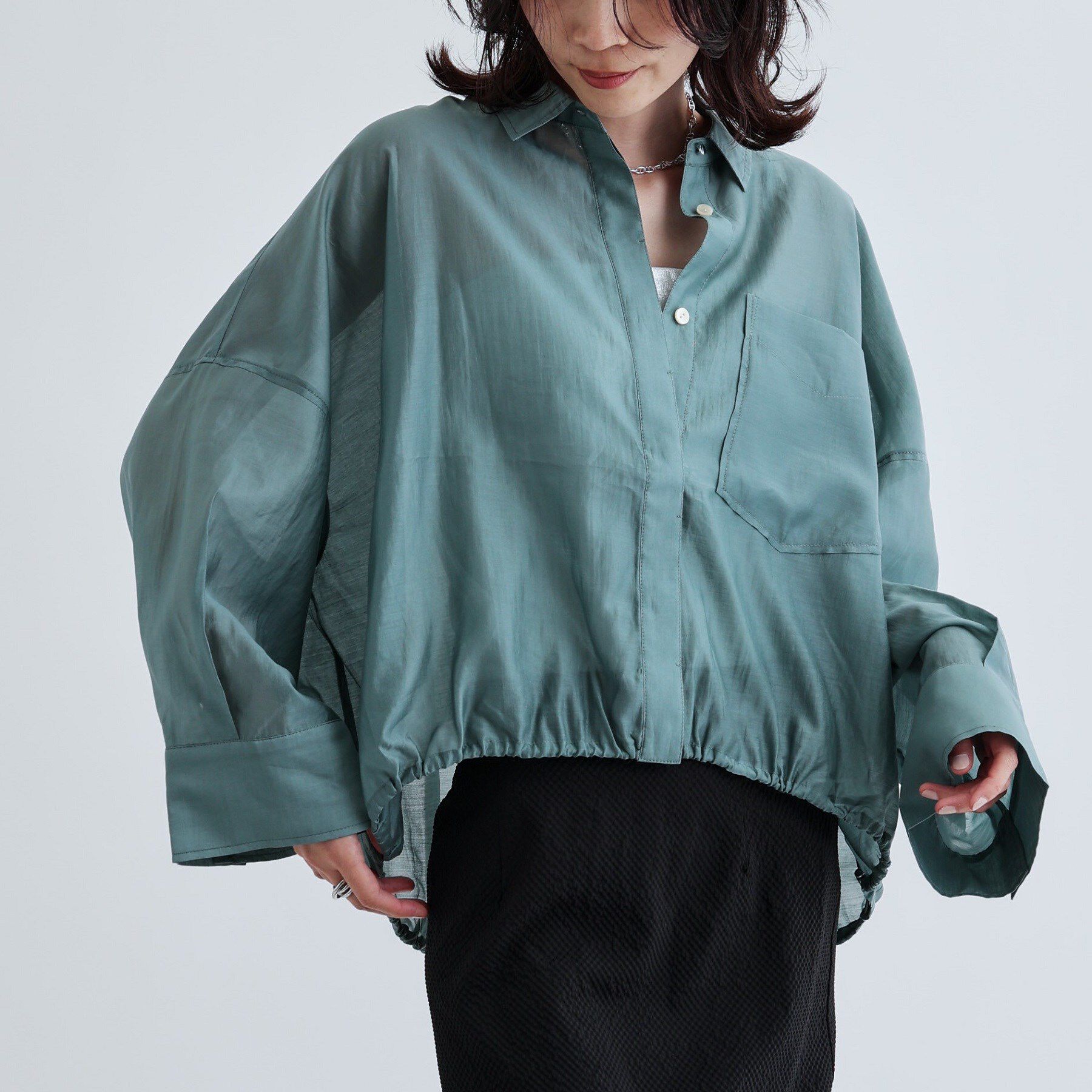 GALLEST「【再入荷】シアーローンステンカラーシャツ/シアーシャツ/シアートップス」|シャツ・ブラウス|グリーン(023)