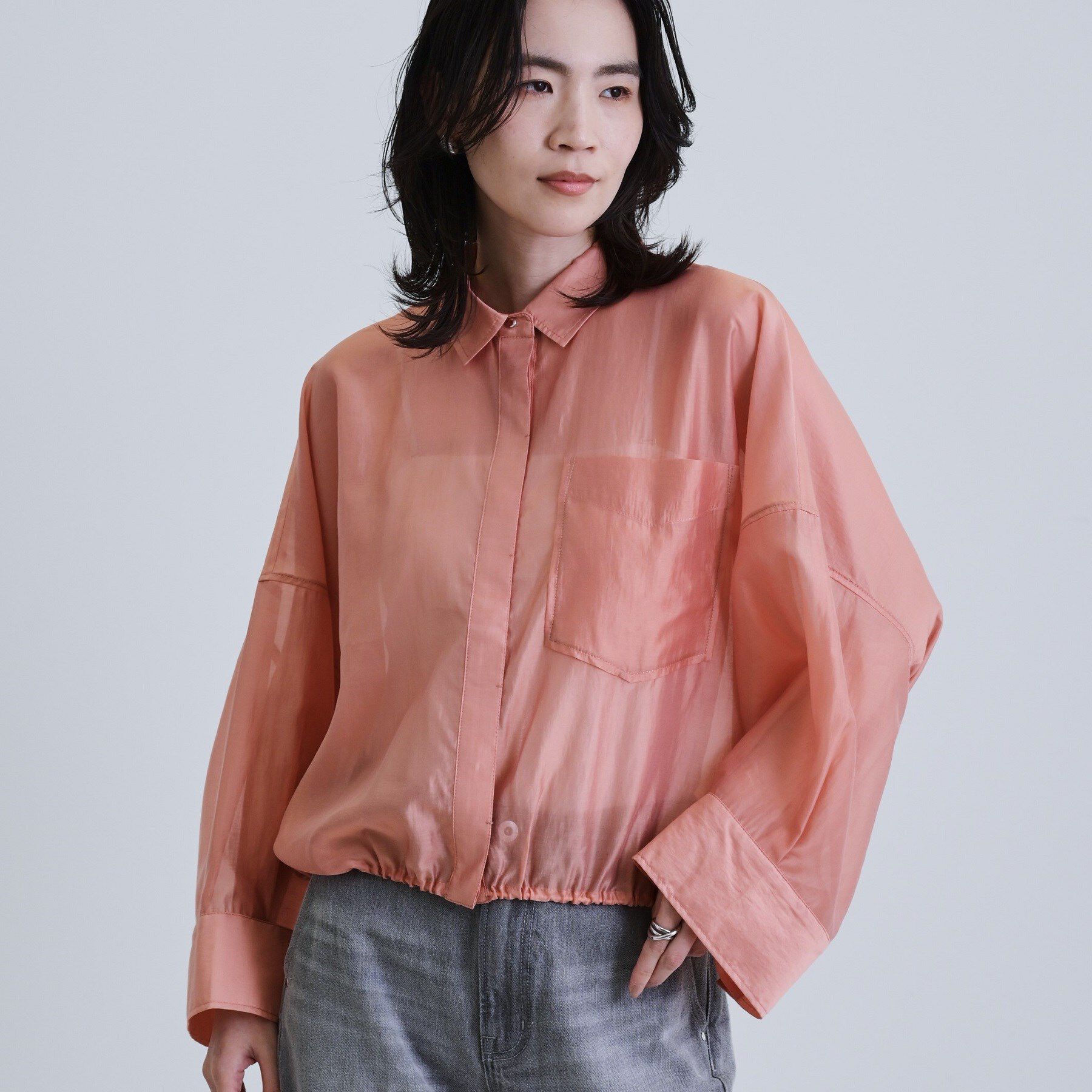 GALLEST「【再入荷】シアーローンステンカラーシャツ/シアーシャツ/シアートップス」|シャツ・ブラウス|オレンジ(065)