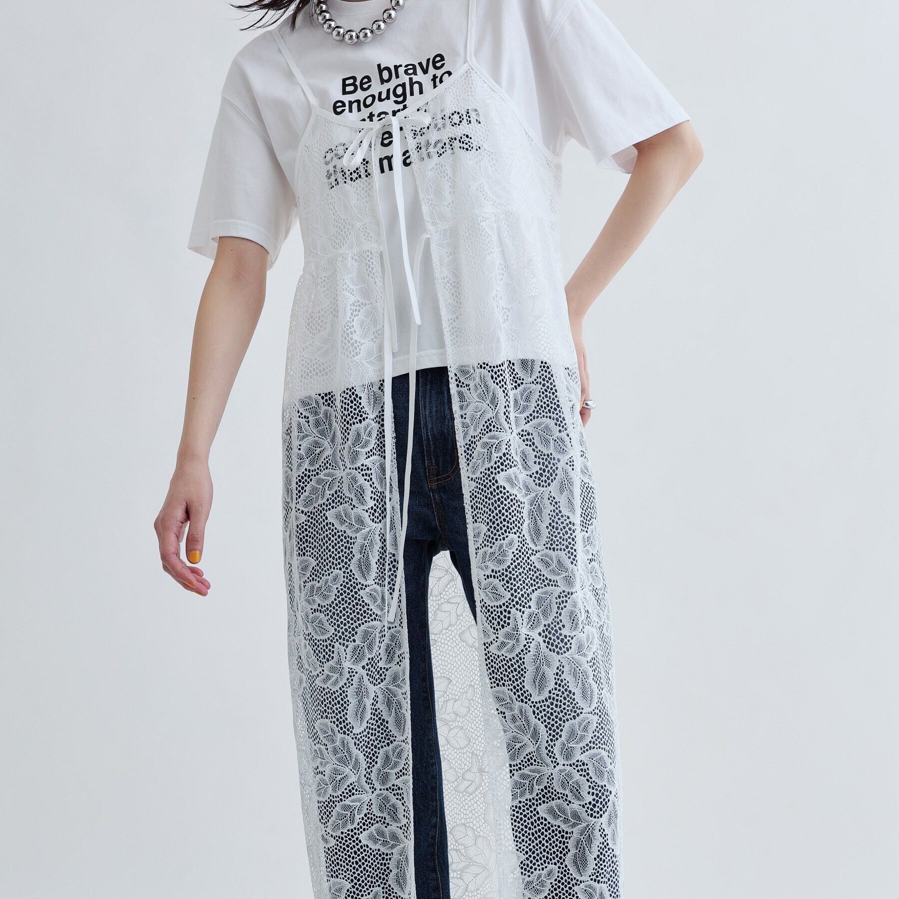 GALLEST「ボタニカルレースジレ」|ワンピース|ホワイト(001)